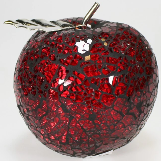 10cm Crackle-glass Red Apple with Silver-look Leaf - Image 2