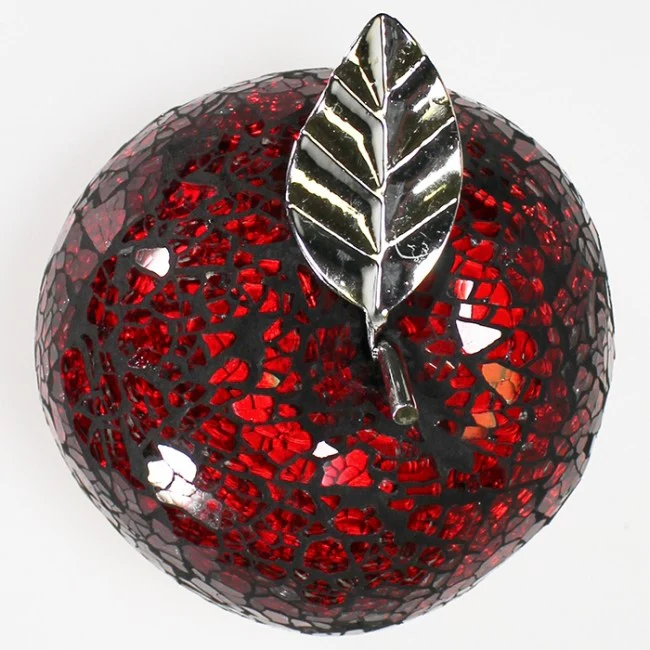 10cm Crackle-glass Red Apple with Silver-look Leaf - Image 3