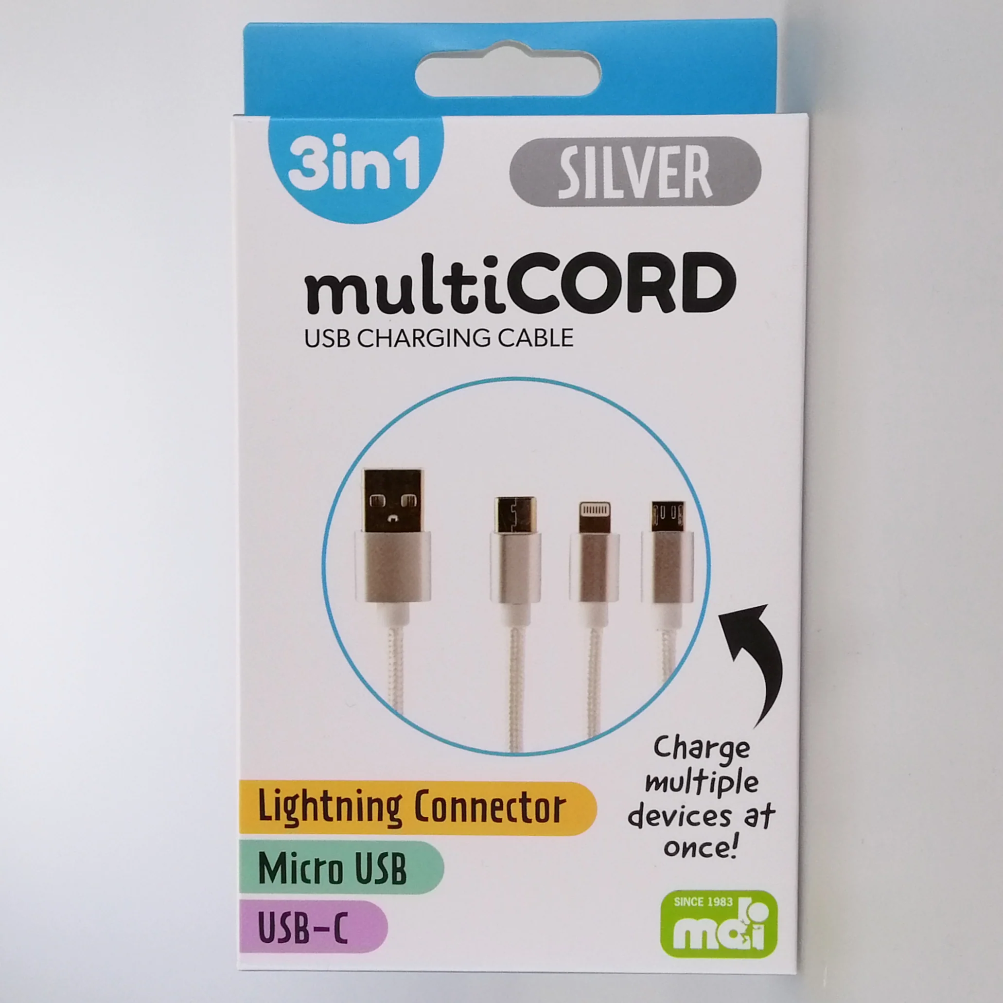 3in1 Multicord USB Charging Cable - Assorted Colours - Image 2