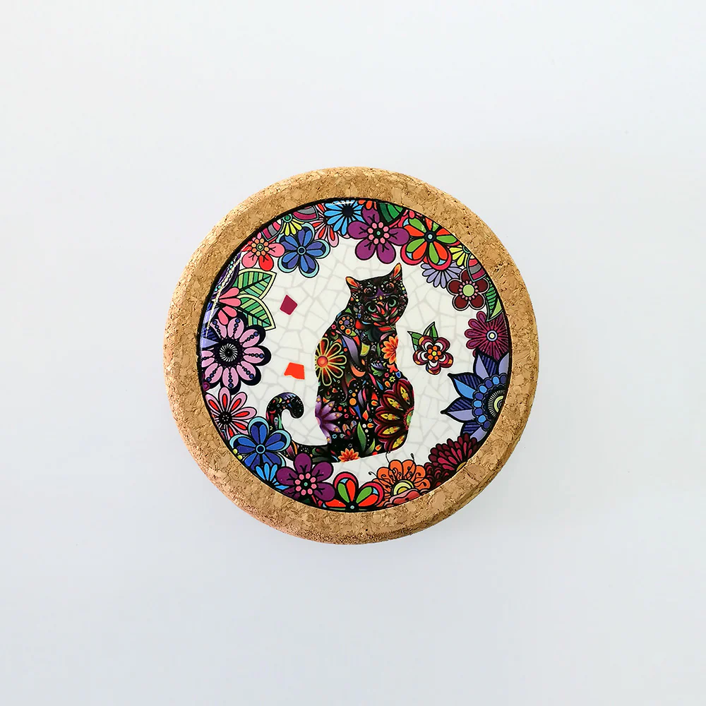 Abstract 'Cat Looking In Corner' Cork Coaster - Image 3
