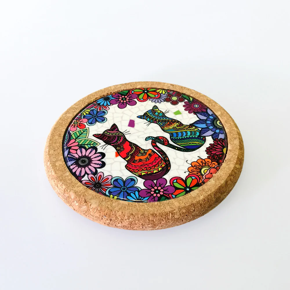 Abstract 'Two Cats Looking Away' Cork Coaster