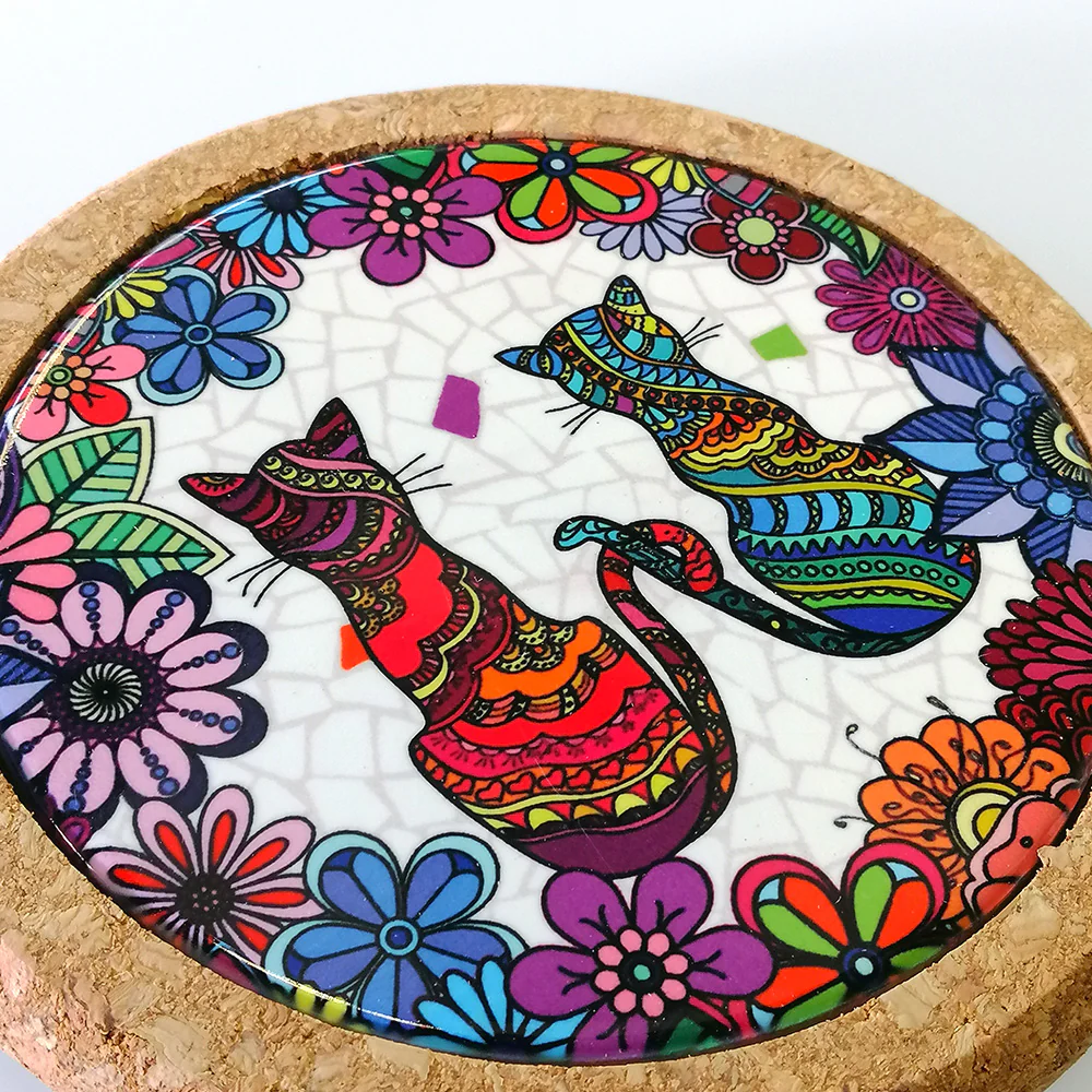 Abstract 'Two Cats Looking Away' Cork Coaster - Image 2