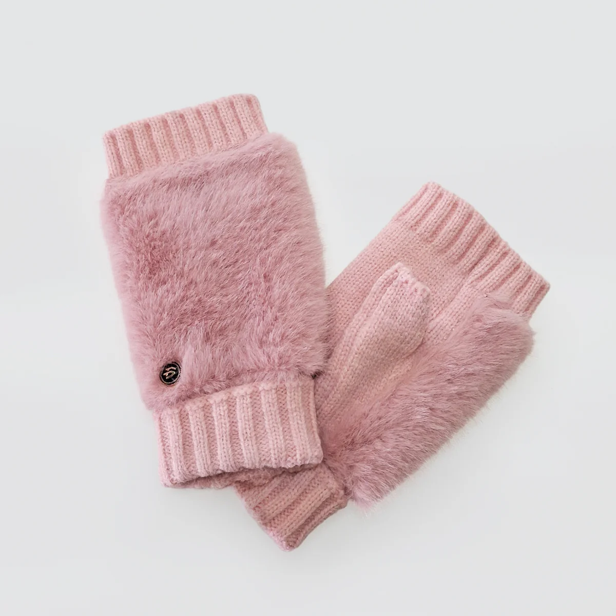 Fur Back Knit Fingerless Gloves