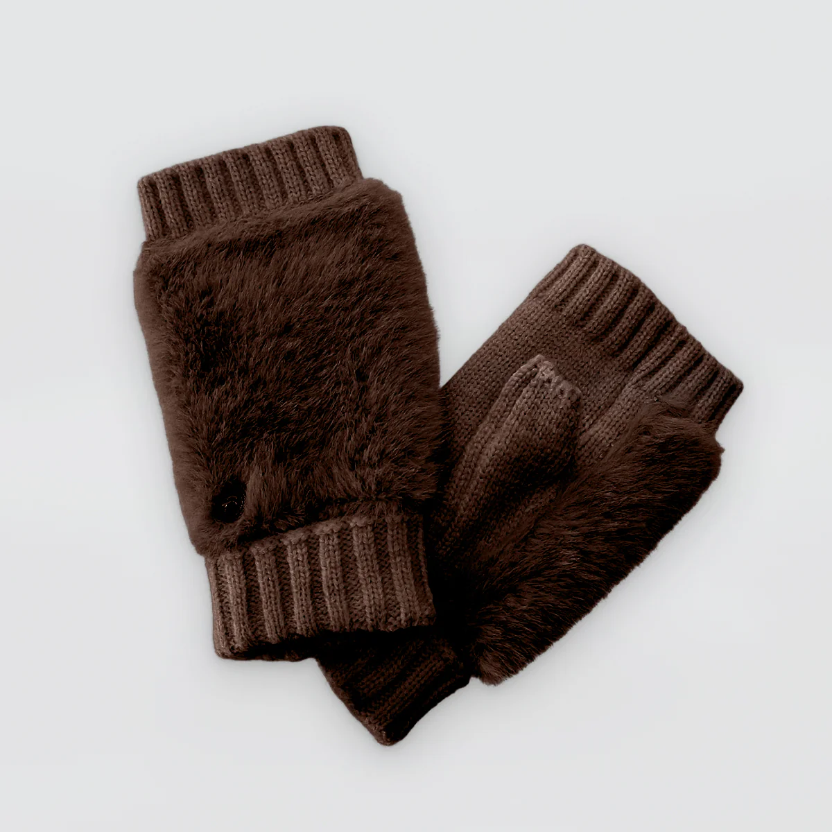 Fur Back Knit Fingerless Gloves - Image 3