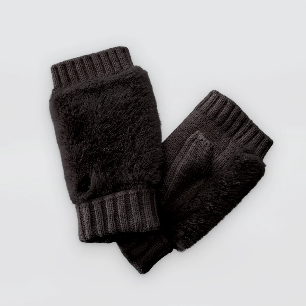 Fur Back Knit Fingerless Gloves - Image 4
