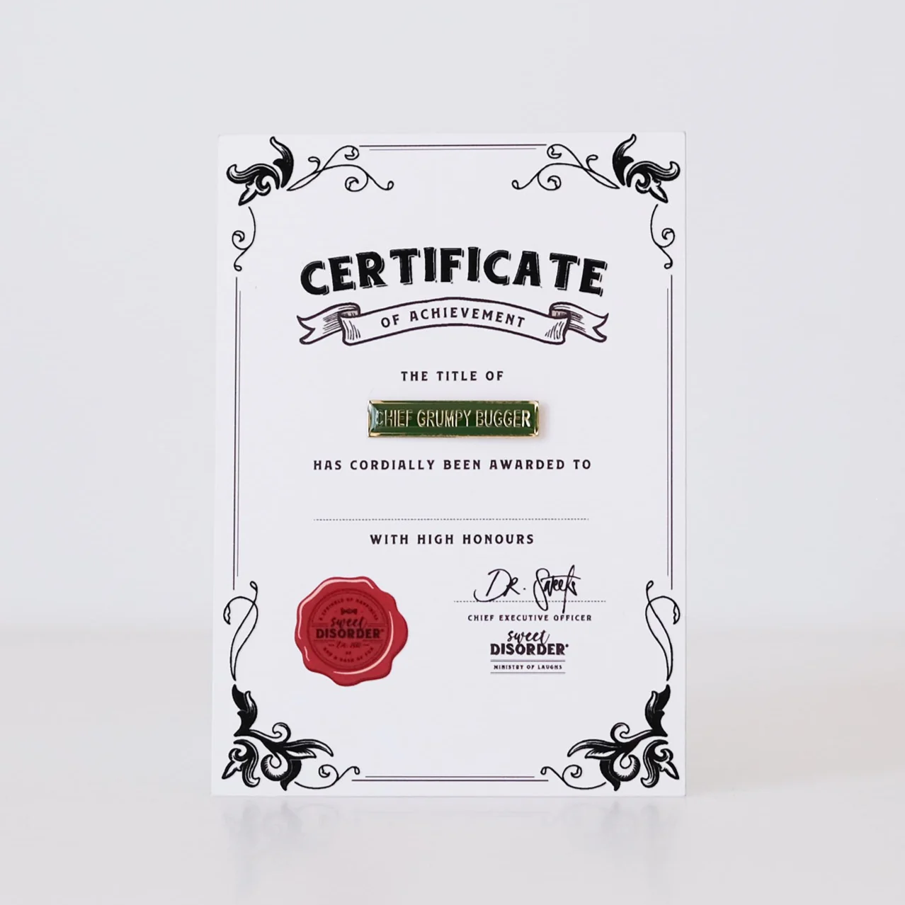 Badge & Certificate - 'Chief Grumpy Bugger'