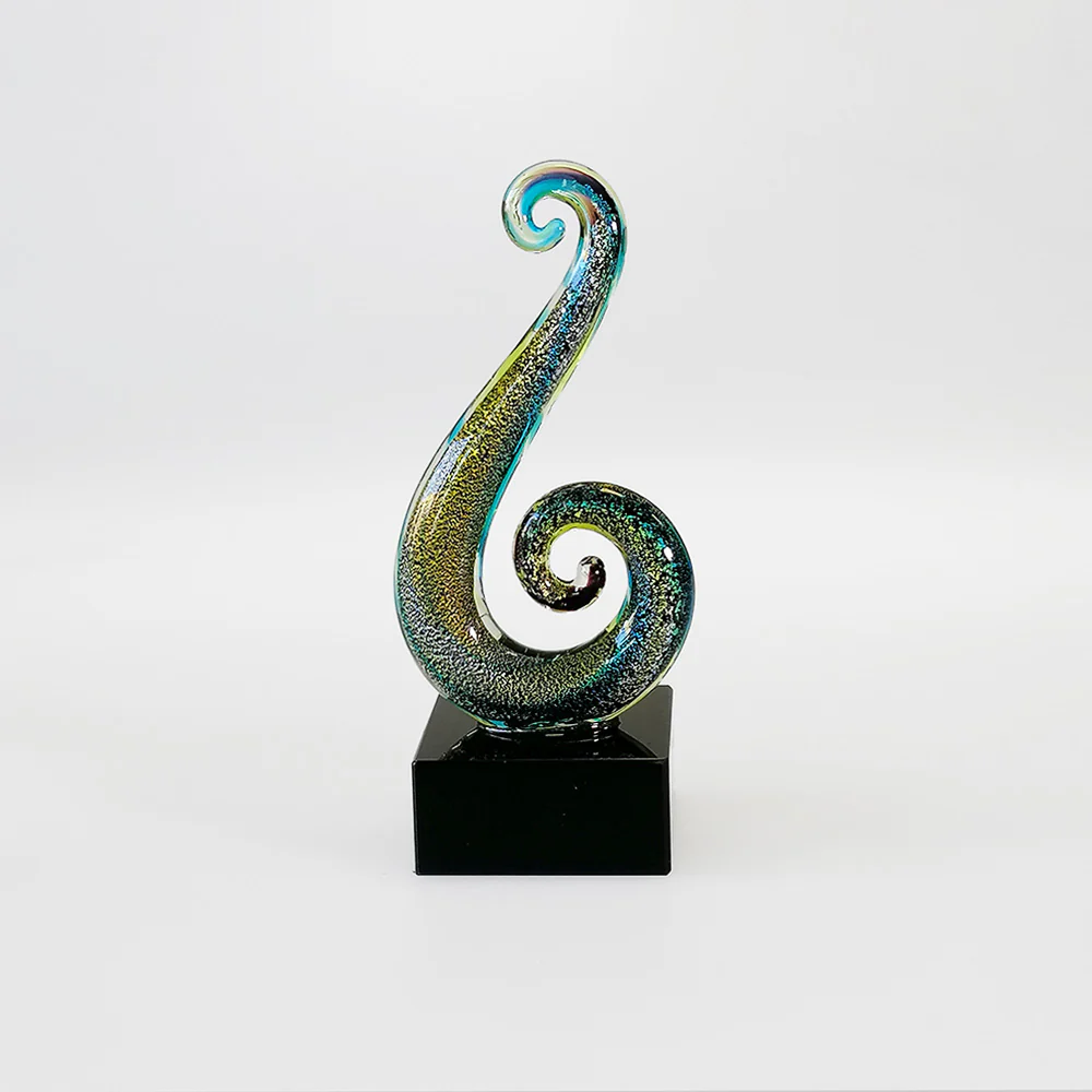 Black & Paua Style Glass Koru