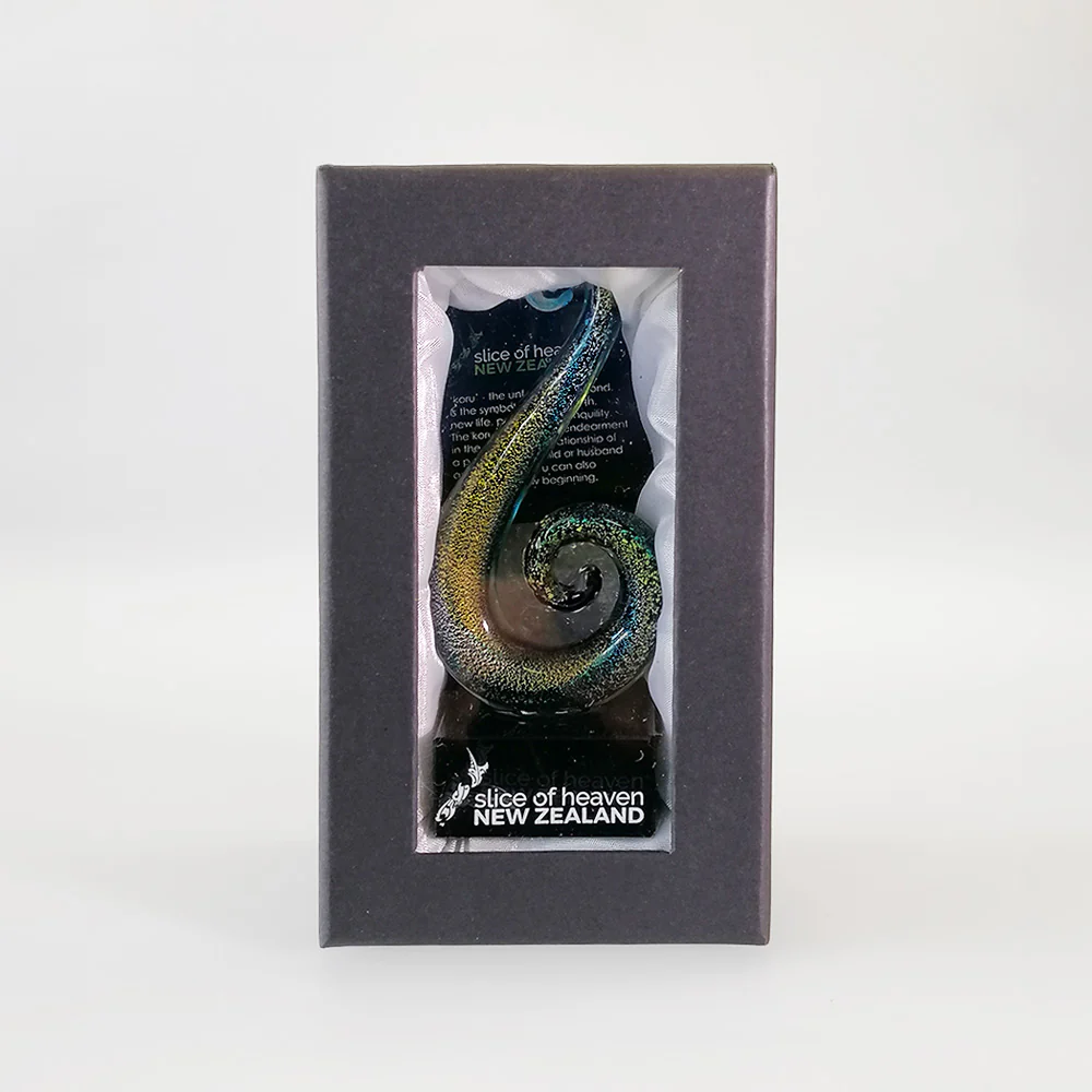 Black & Paua Style Glass Koru - Image 2