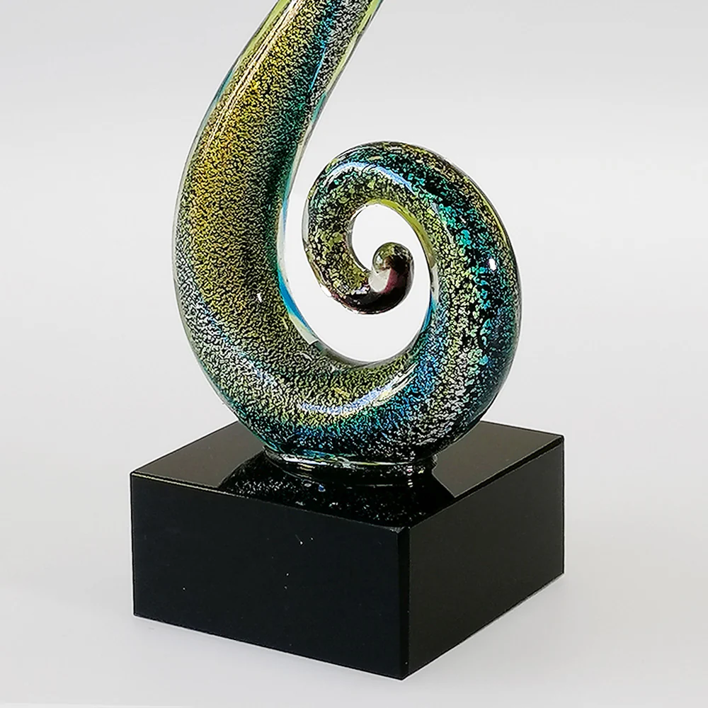 Black & Paua Style Glass Koru - Image 3