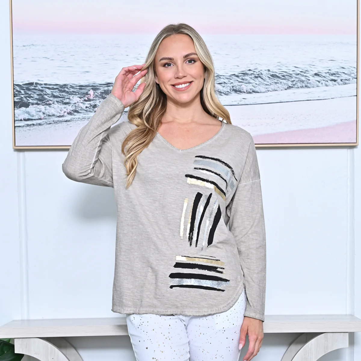 Brushed Lined Style Cotton Top - Image 2