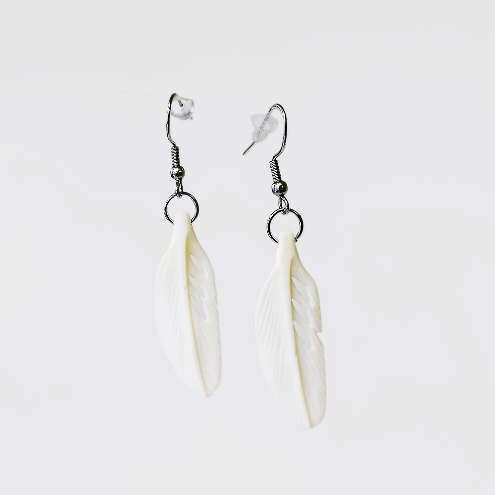 Carved Earrings - Bone Feathers
