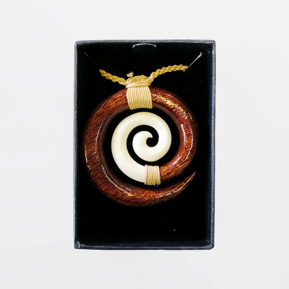 Carved Pendant - Bone & Wood Spiral - Image 2