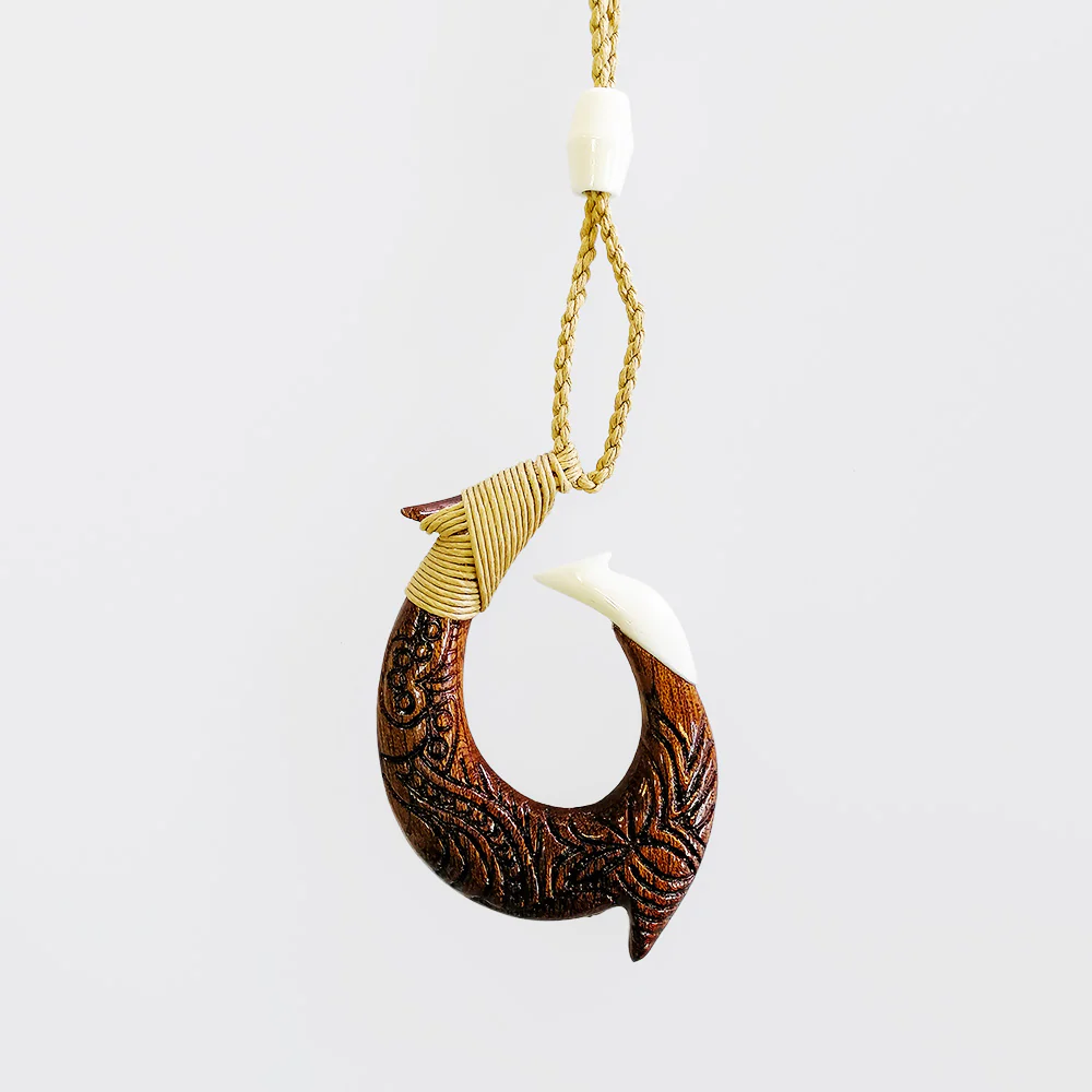 Carved Pendant - Wood & Bone Hook