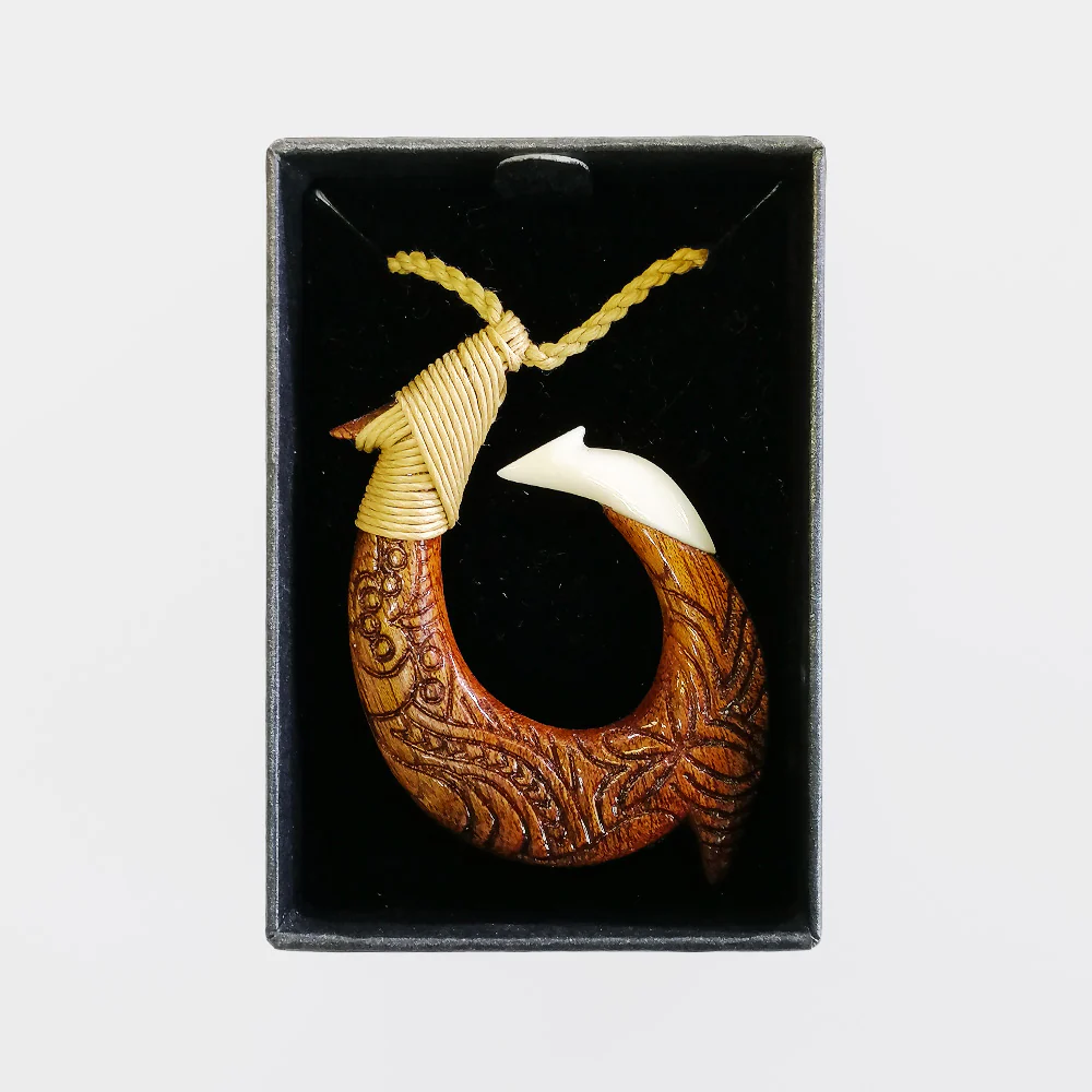 Carved Pendant - Wood & Bone Hook - Image 2