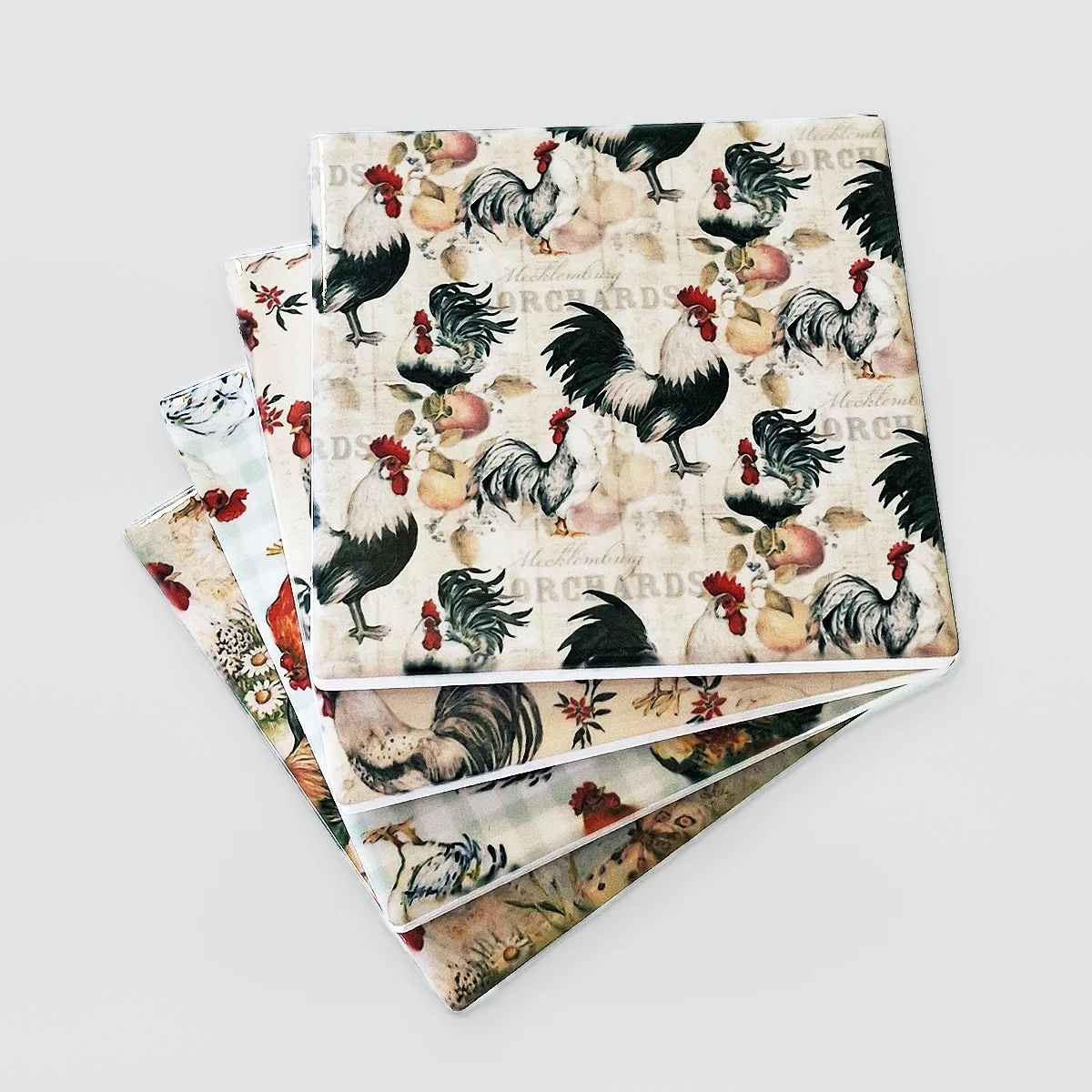 Ceramic Coaster Set/4 - Roosters