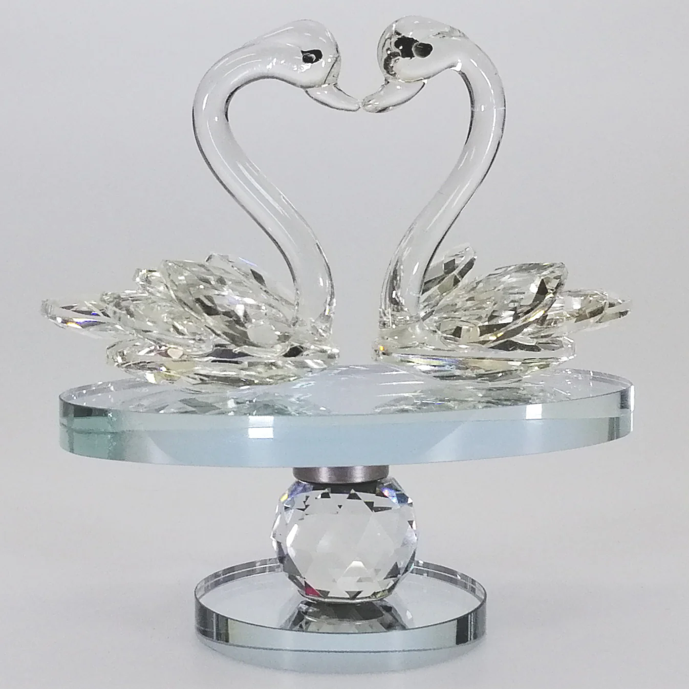 Cut Glass Swans on Turnable Mirror Base
