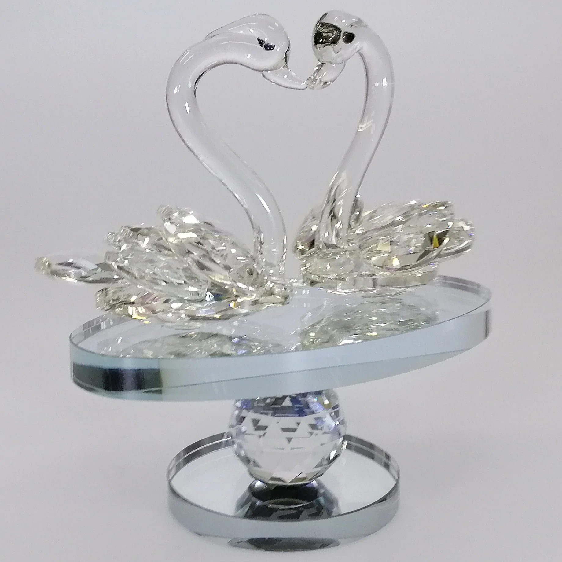 Cut Glass Swans on Turnable Mirror Base - Image 2