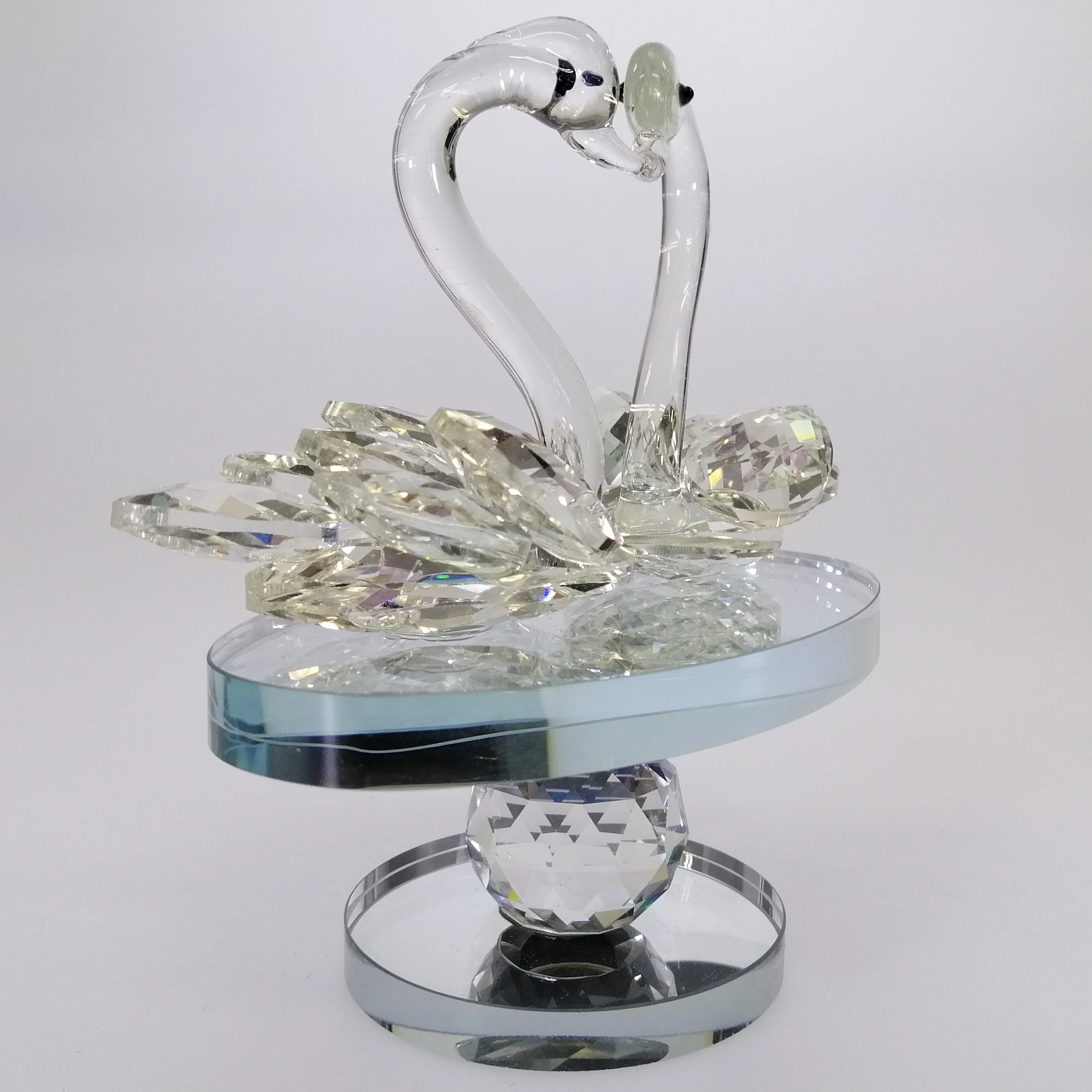 Cut Glass Swans on Turnable Mirror Base - Image 3