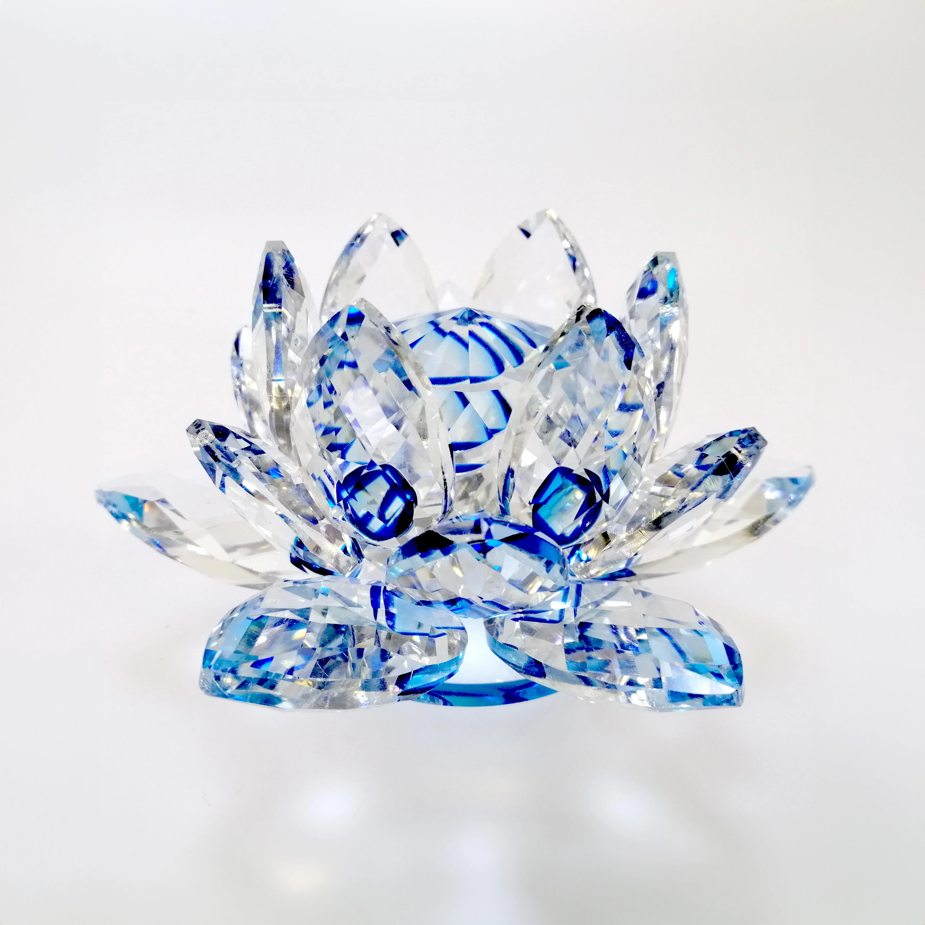 Clear Lotus with Blue Glass Orb