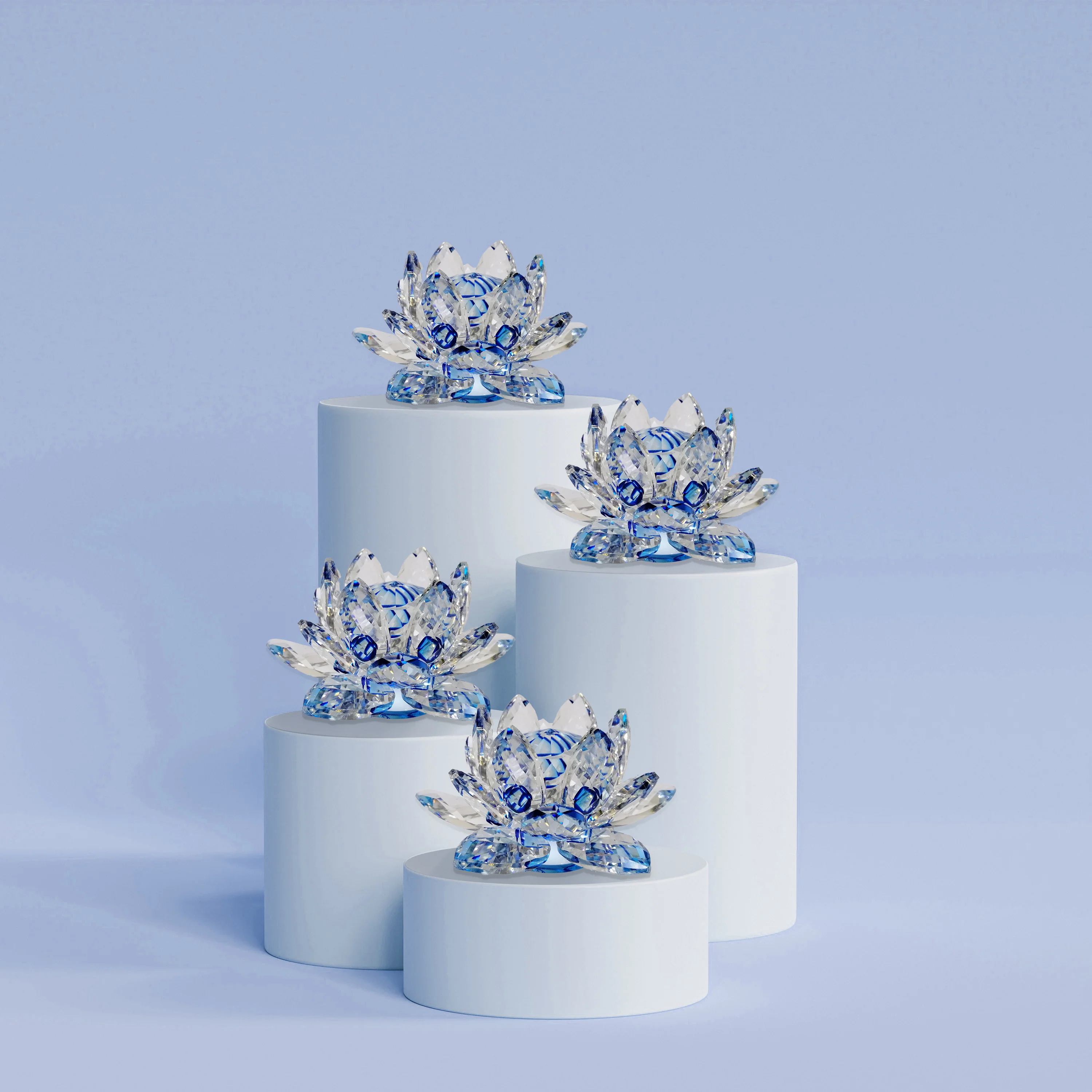 Clear Lotus with Blue Glass Orb - Image 2