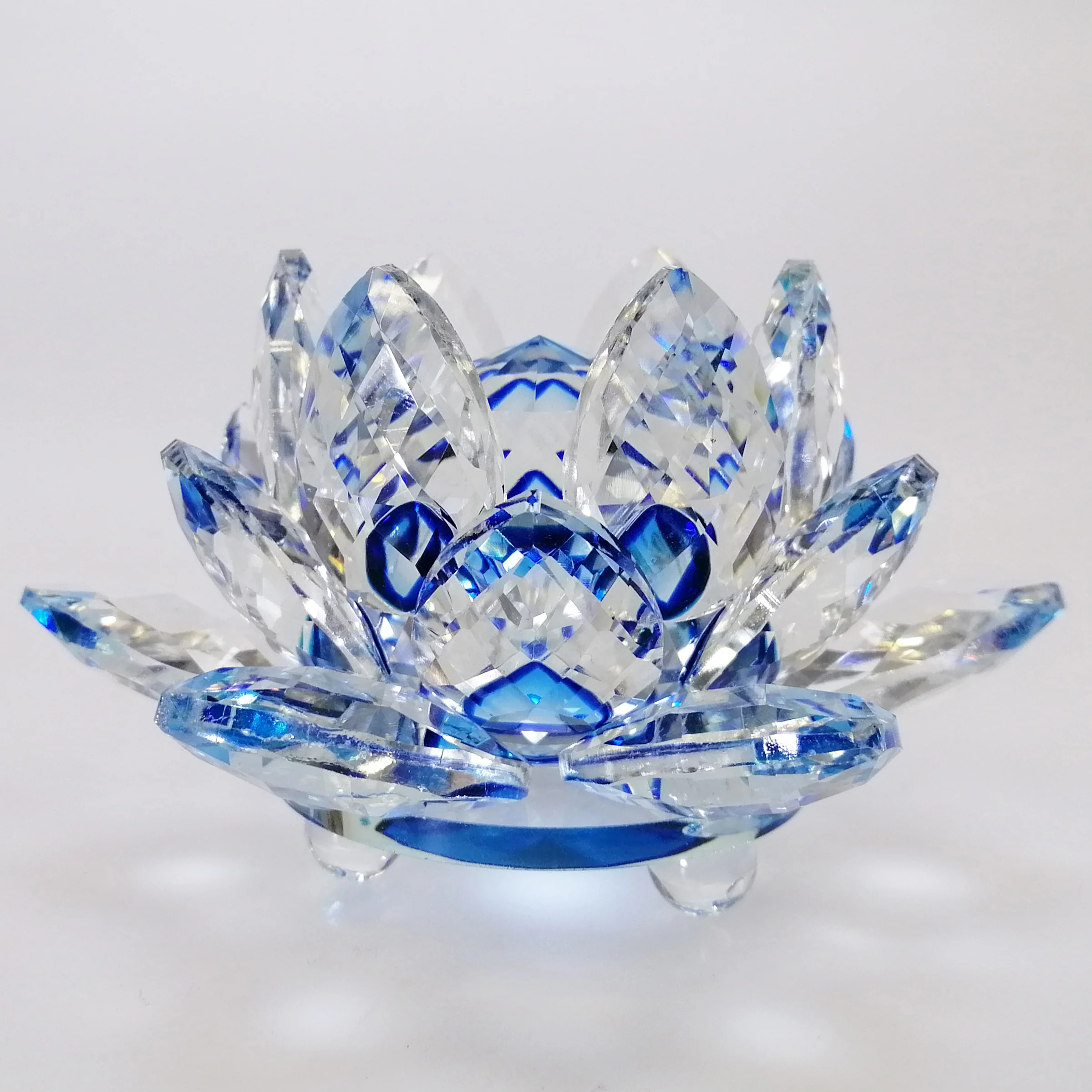 Clear Lotus with Blue Glass Orb - Image 4