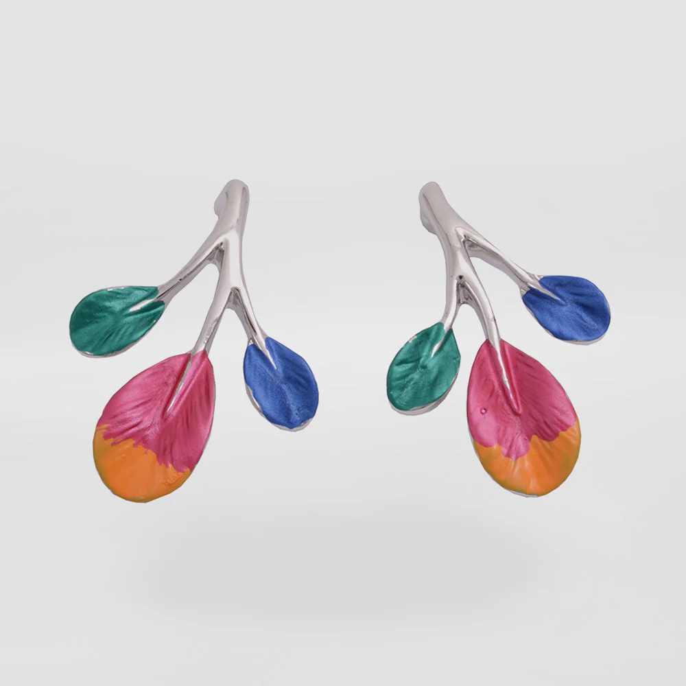 Coloured Branches Rhodium Earrings