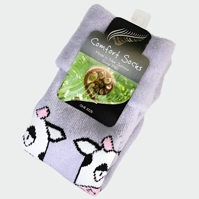 Comfort Bed Socks - Lilac Cow - Image 2
