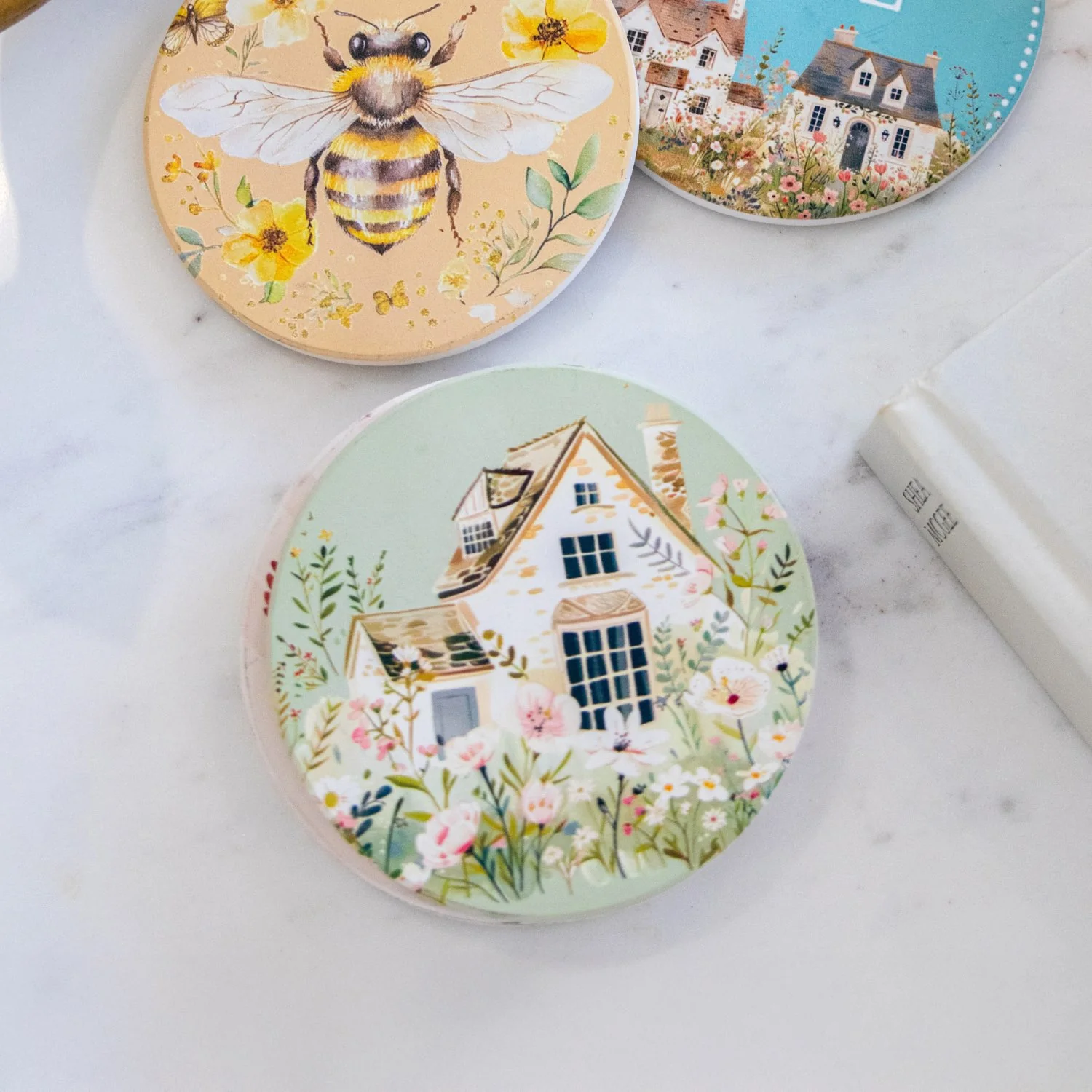 Cottage Grove - Ceramic Coaster - Green Cottage - Image 2