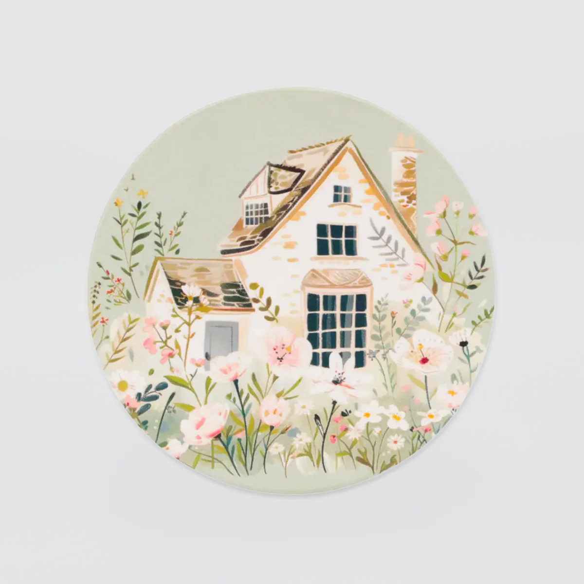 Cottage Grove Ceramic Coaster - Green Cottage