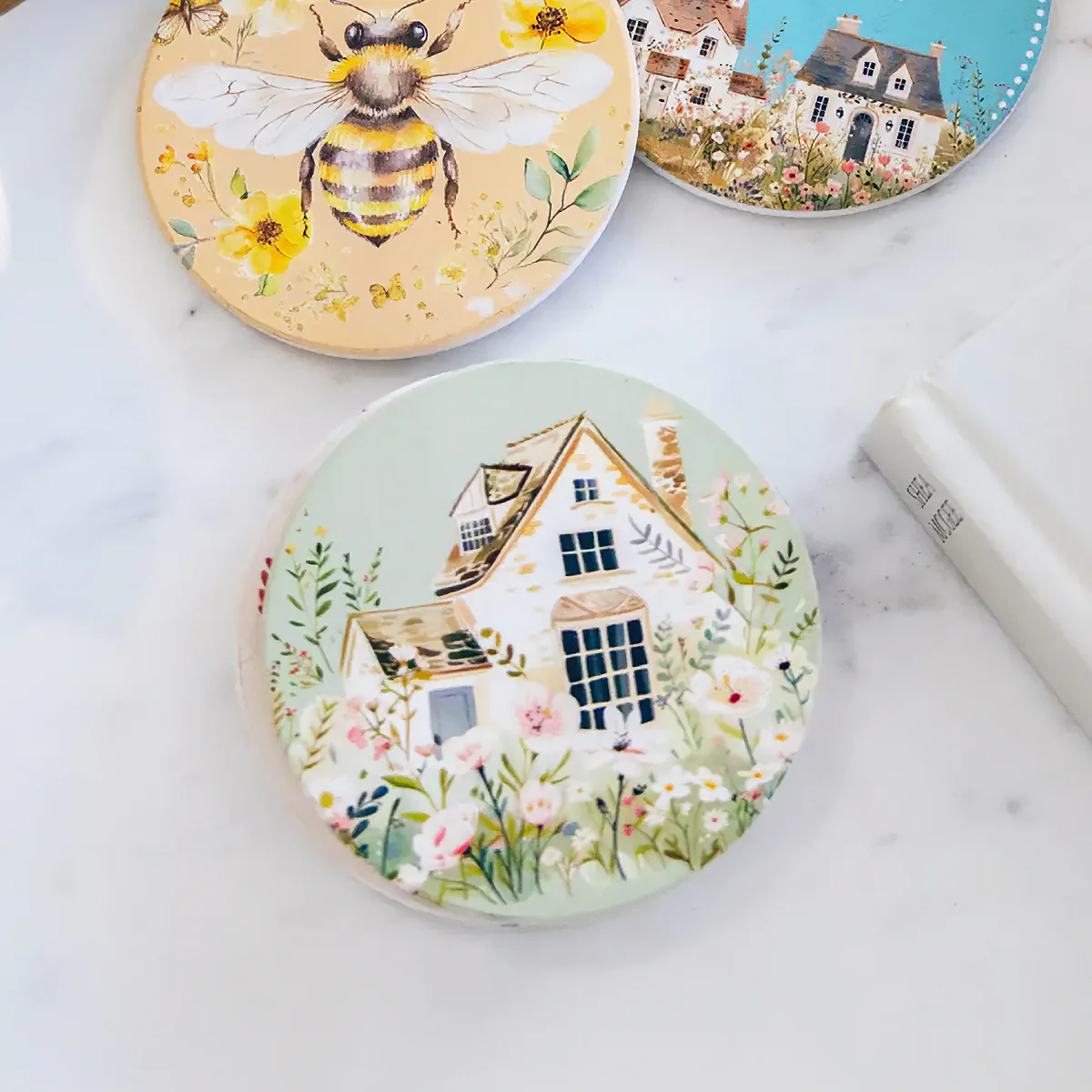 Cottage Grove Ceramic Coaster - Green Cottage - Image 2