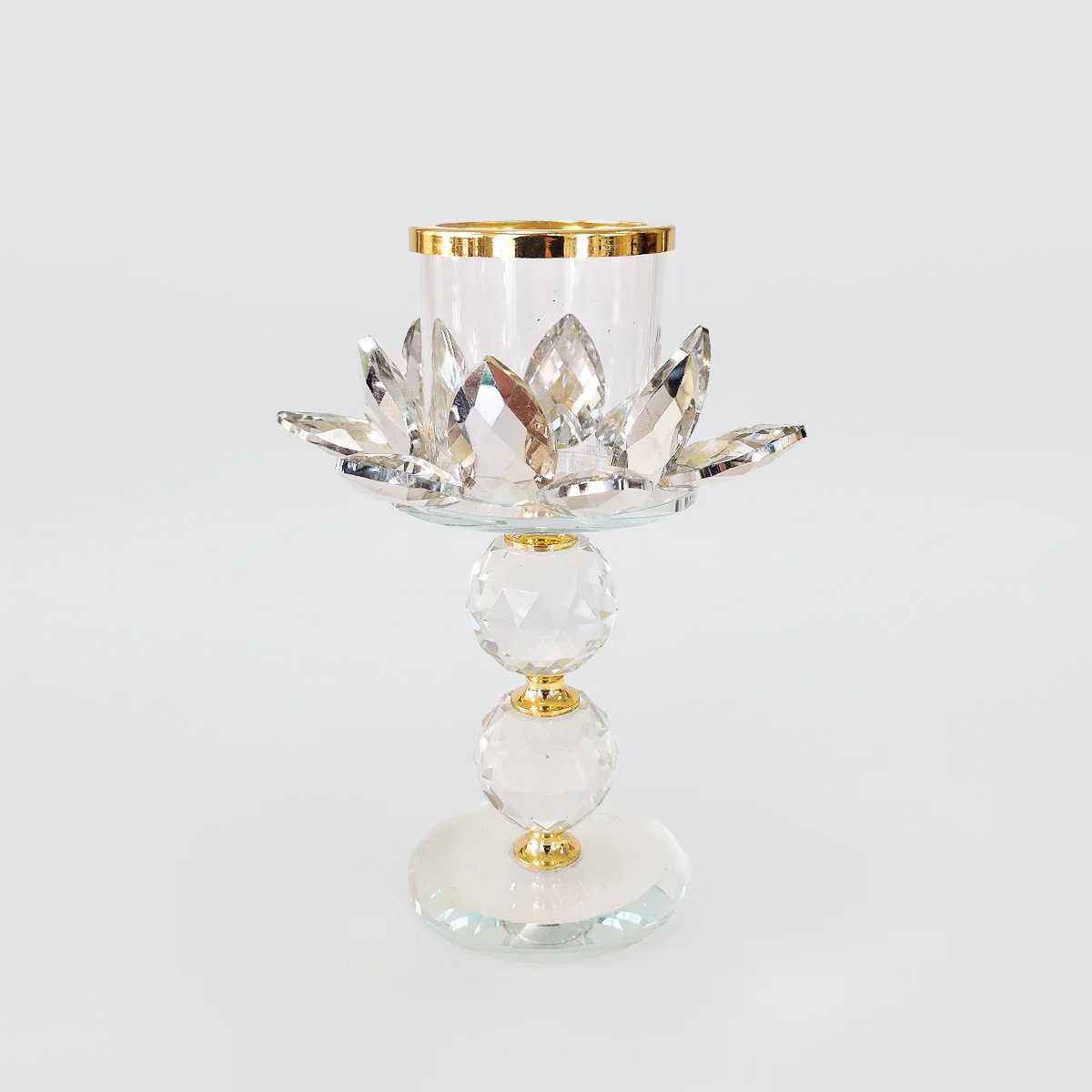 Crystal Flower Candle Stand - Gold Style Trim