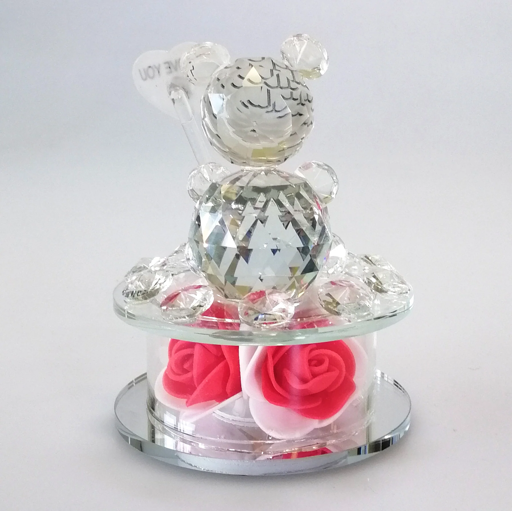 Cut Glass 'I Love You' Teddy with Flower & LED Base - Image 4
