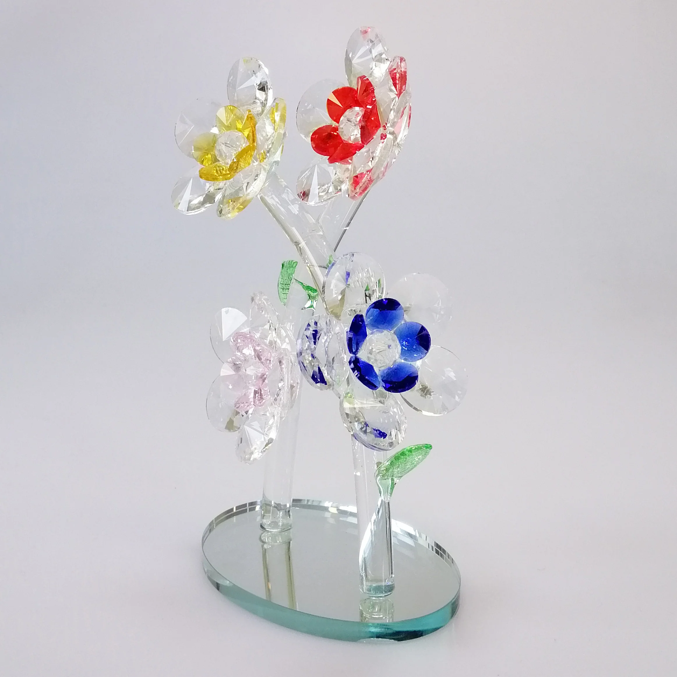 Cut Glass Mixed Colour Flowers on Mirror Base - Image 2
