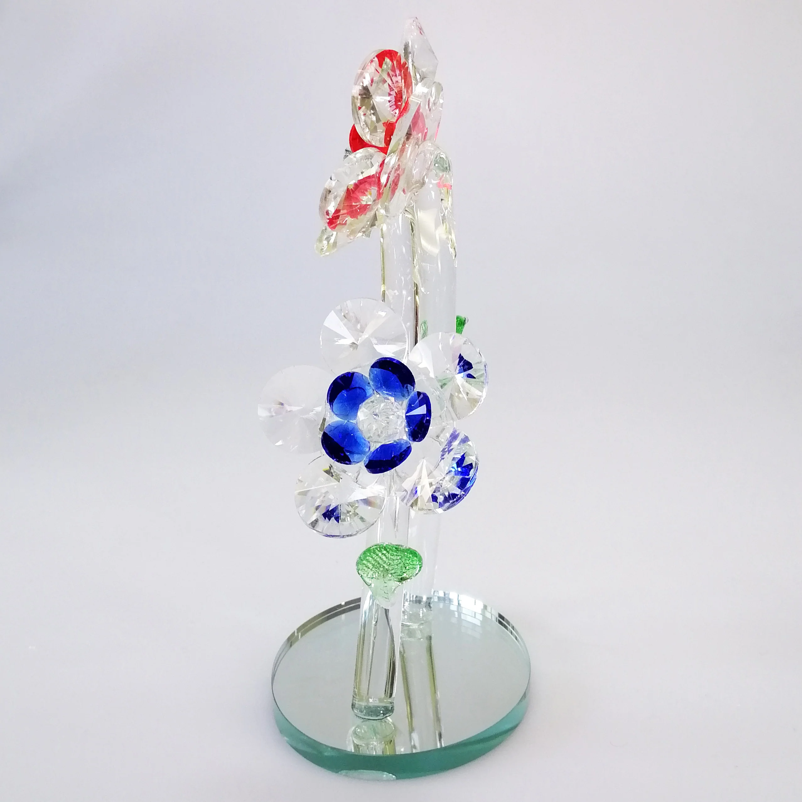 Cut Glass Mixed Colour Flowers on Mirror Base - Image 3