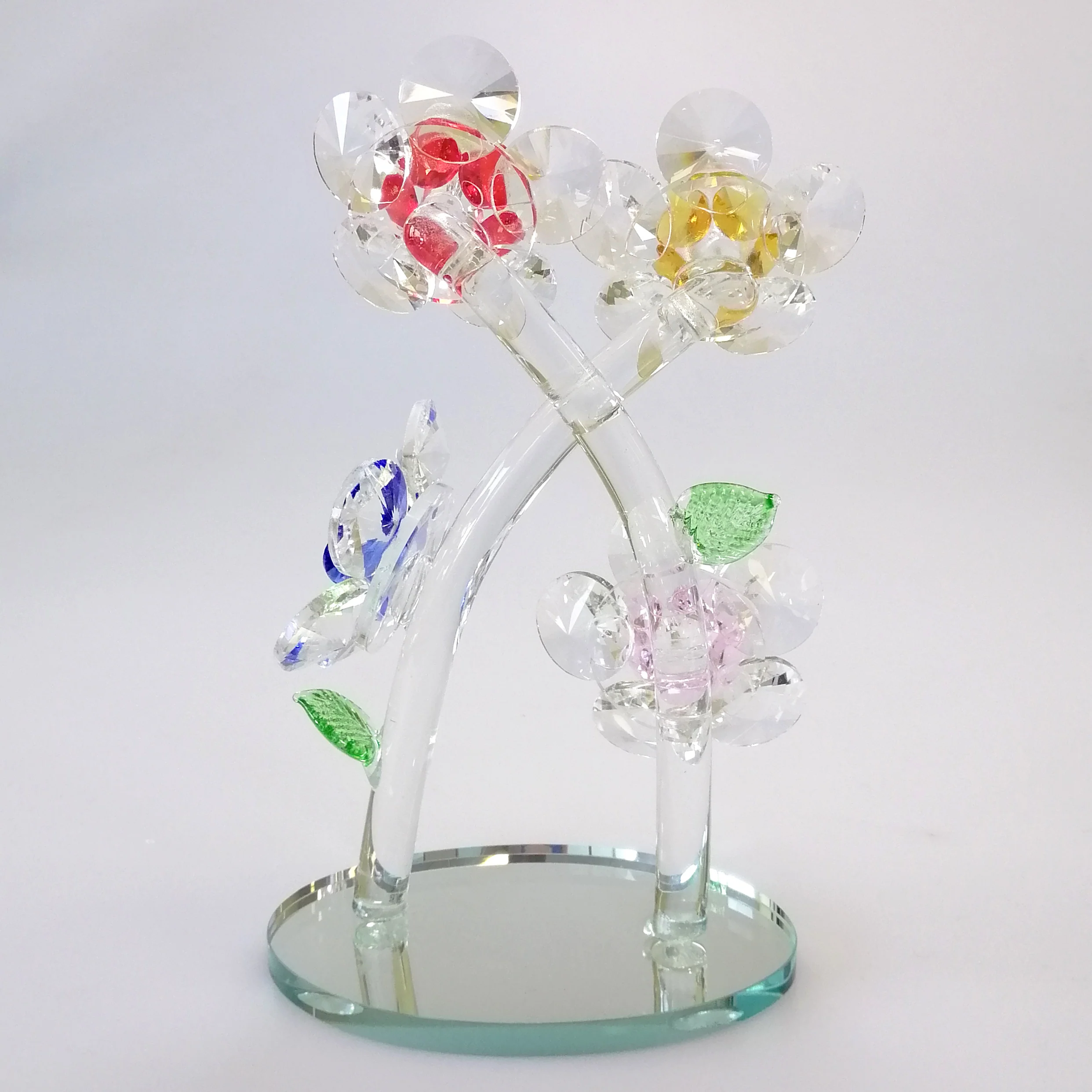 Cut Glass Mixed Colour Flowers on Mirror Base - Image 4