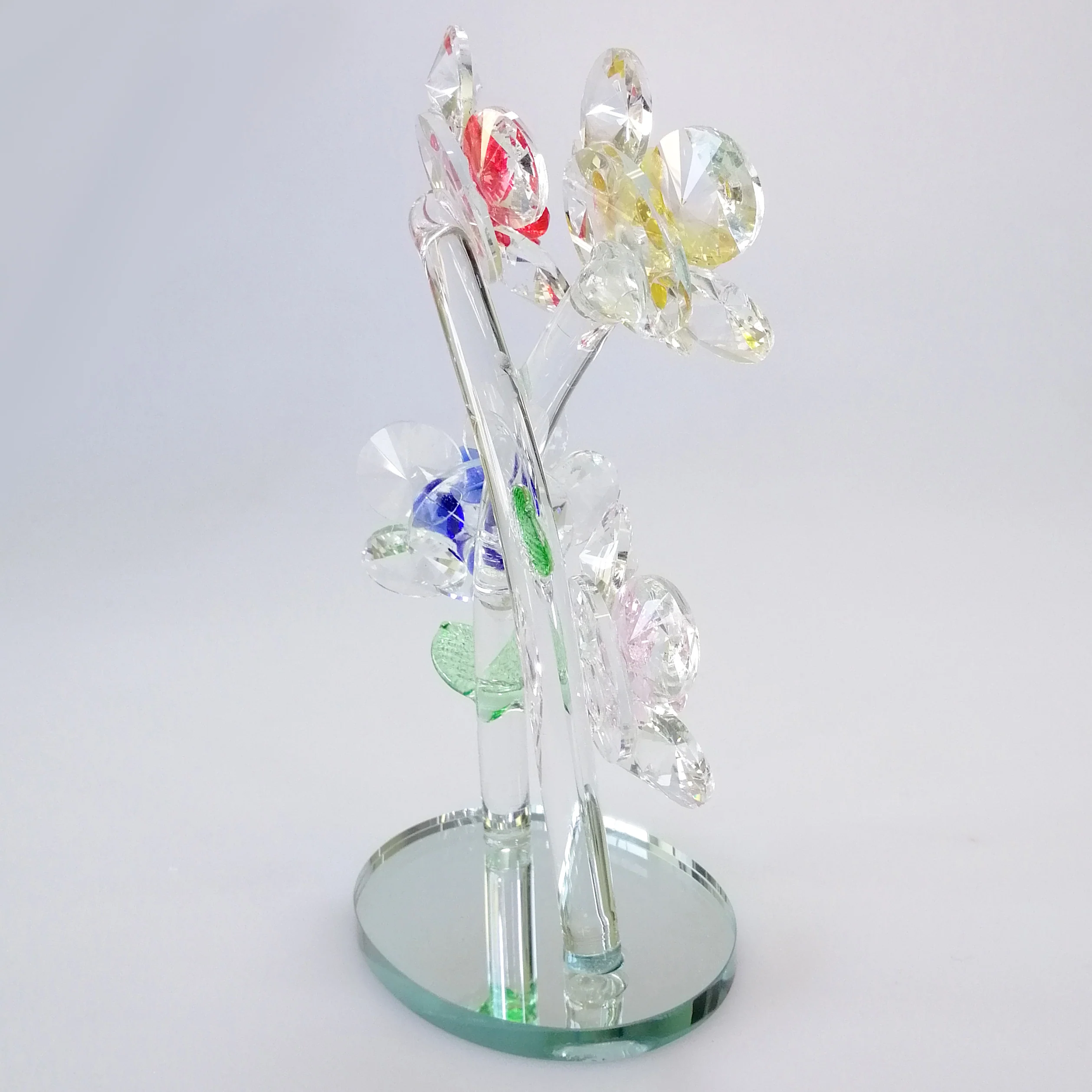Cut Glass Mixed Colour Flowers on Mirror Base - Image 5