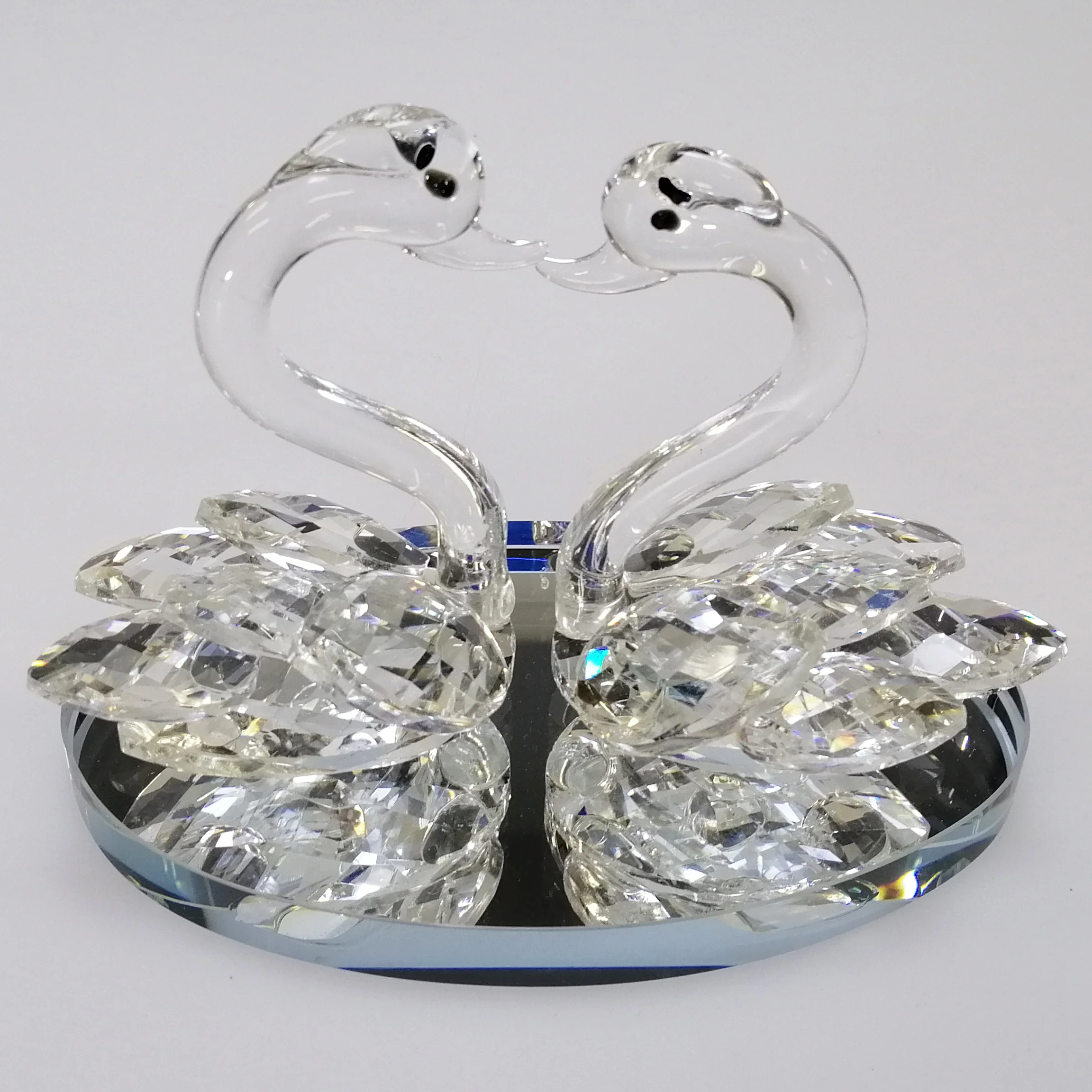 Clear Cut Glass Swans on Mirror Base - Image 2