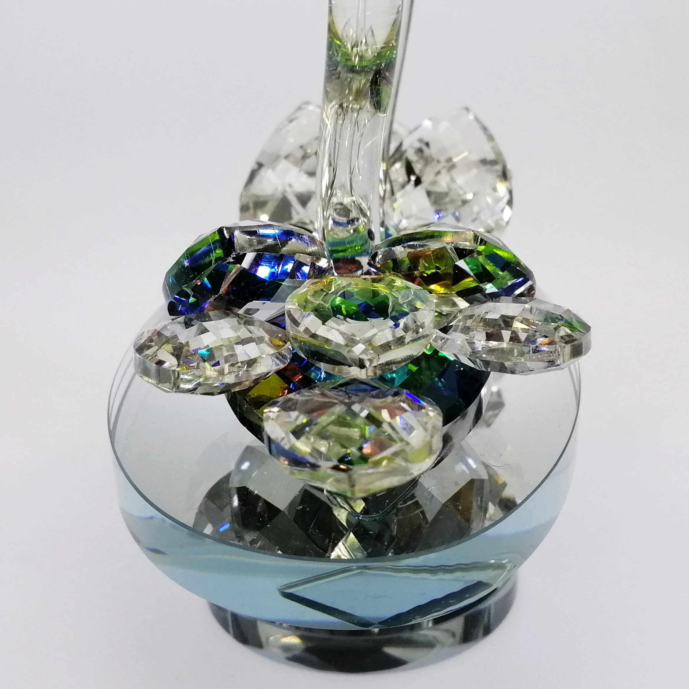 Iridescent Cut Glass Swans on Turnable Mirror Base - Image 3