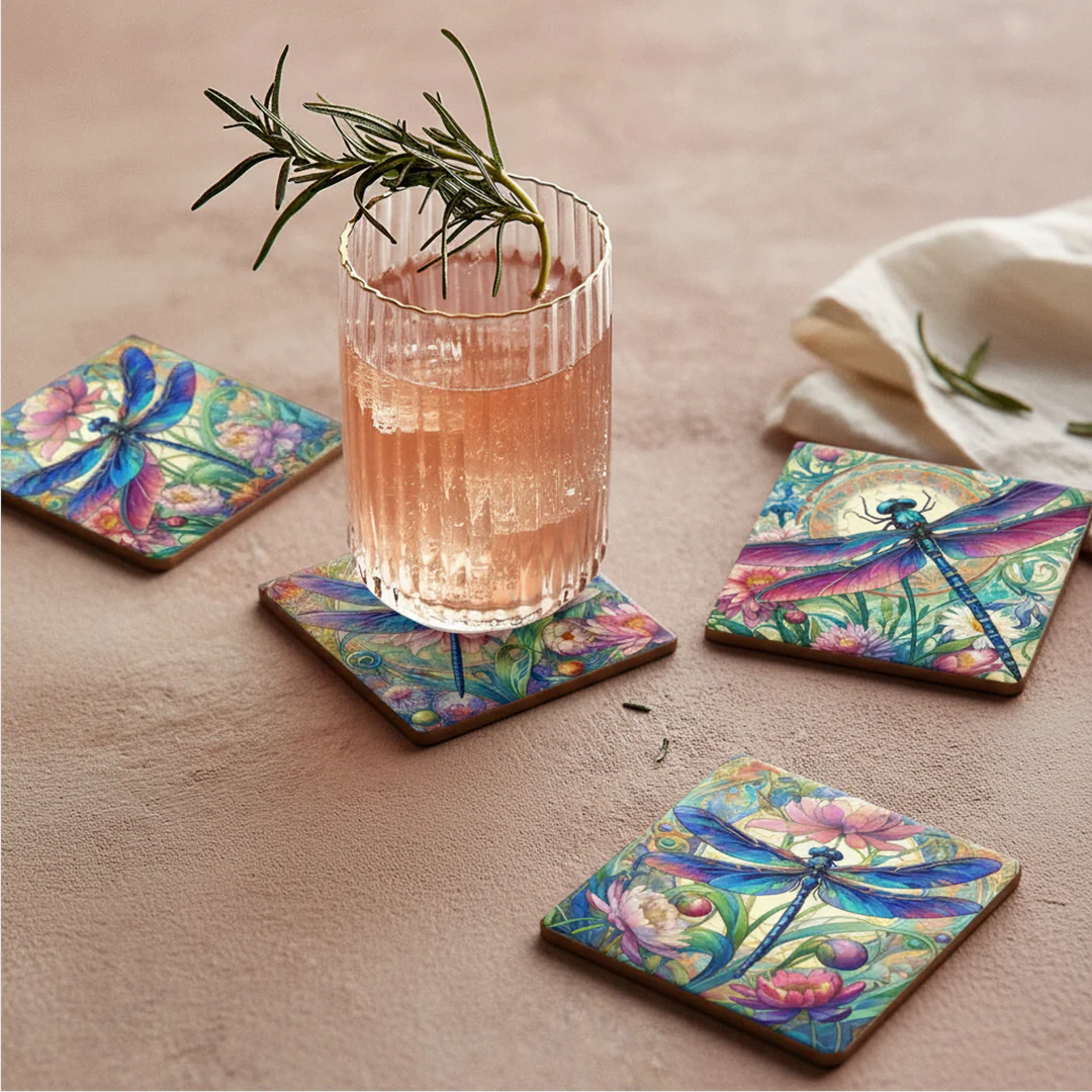 Dragonfly Ceramic Coaster - Set/4 - Image 2