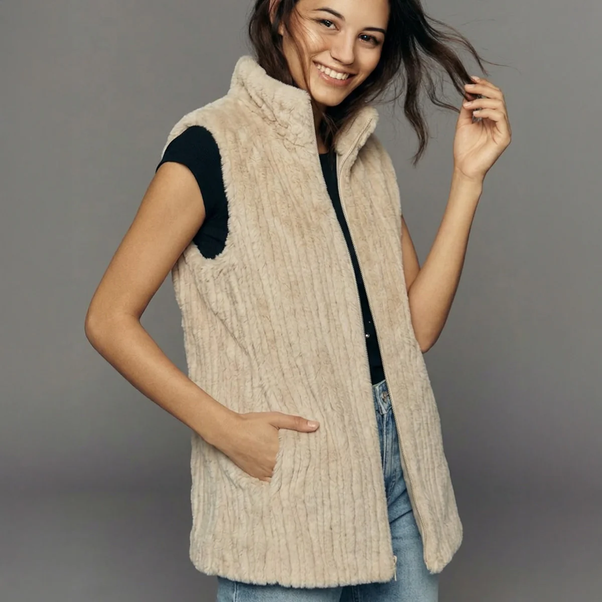 Faux Fur Vest - Long - Image 7