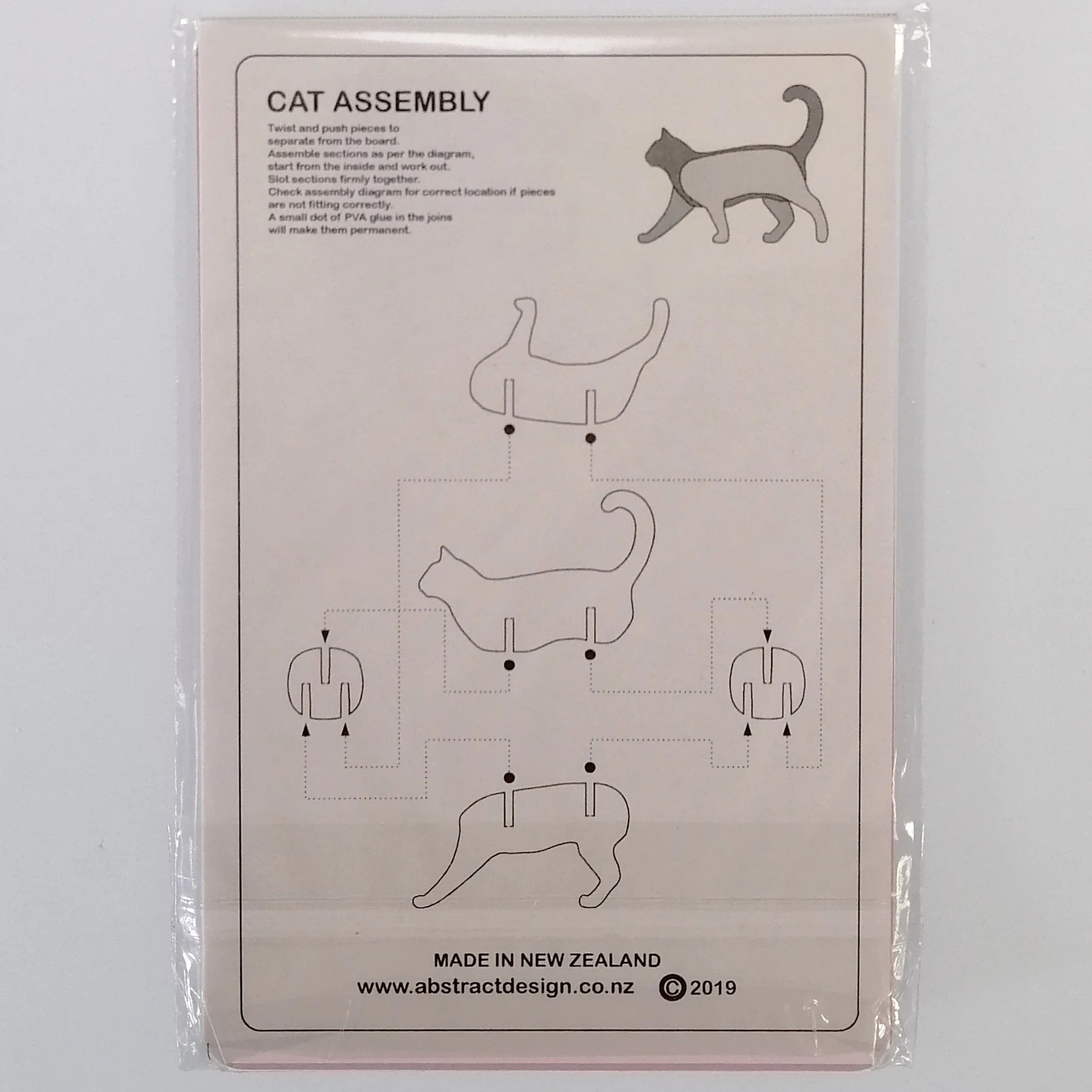 Flat-pack Kitset Wooden Model - Cat Walking - Pink - Image 3