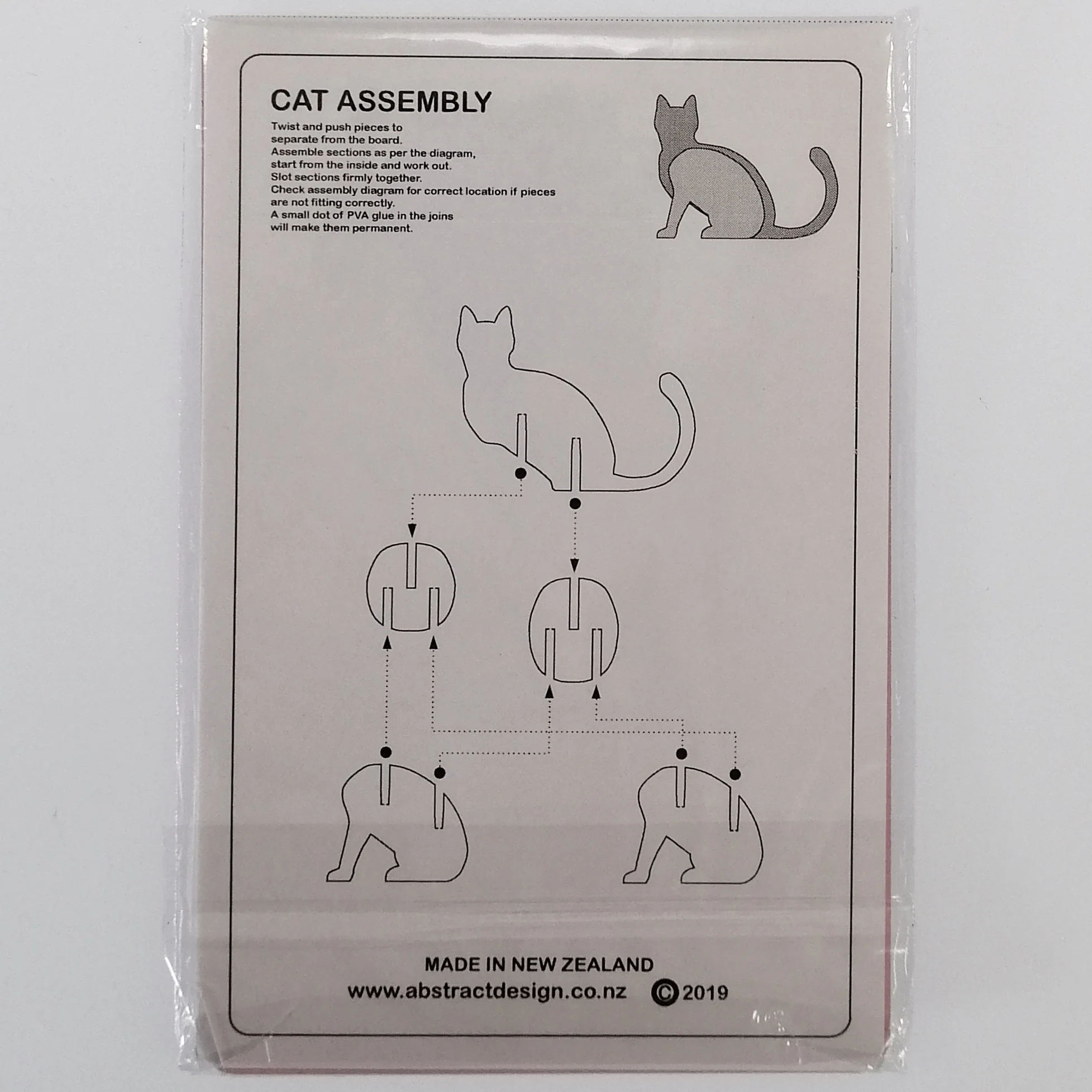Flat-pack Kitset Wooden Model - Cat Walking - White - Image 3