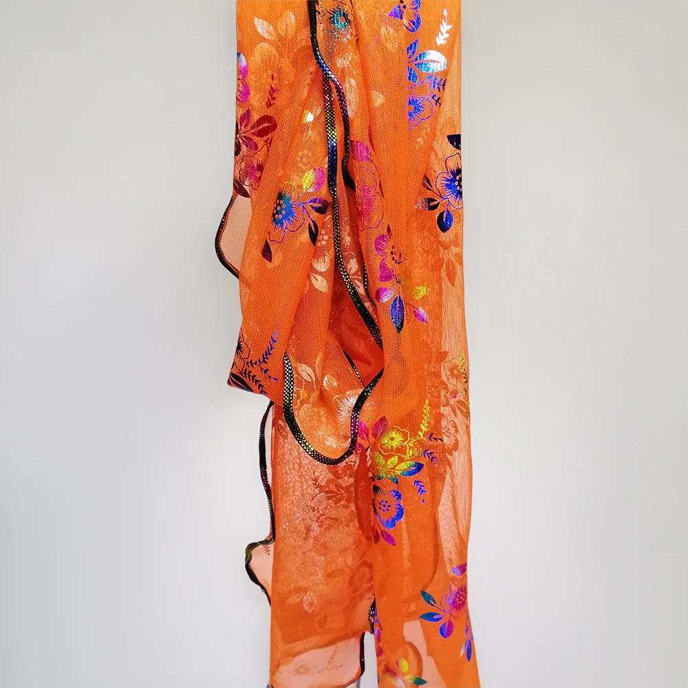 Floral Foil Net Scarf - Orange - Image 3