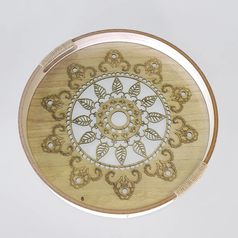 Floral Fretwork Wooden Tray - Large - Image 3
