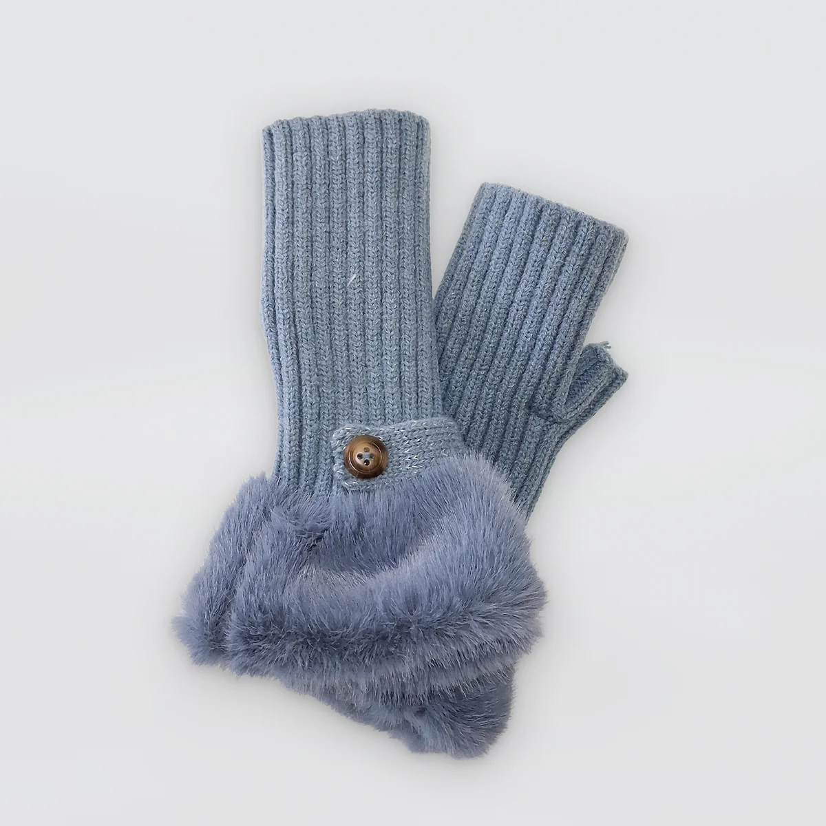 Fur Cuff Fingerless Knit Gloves