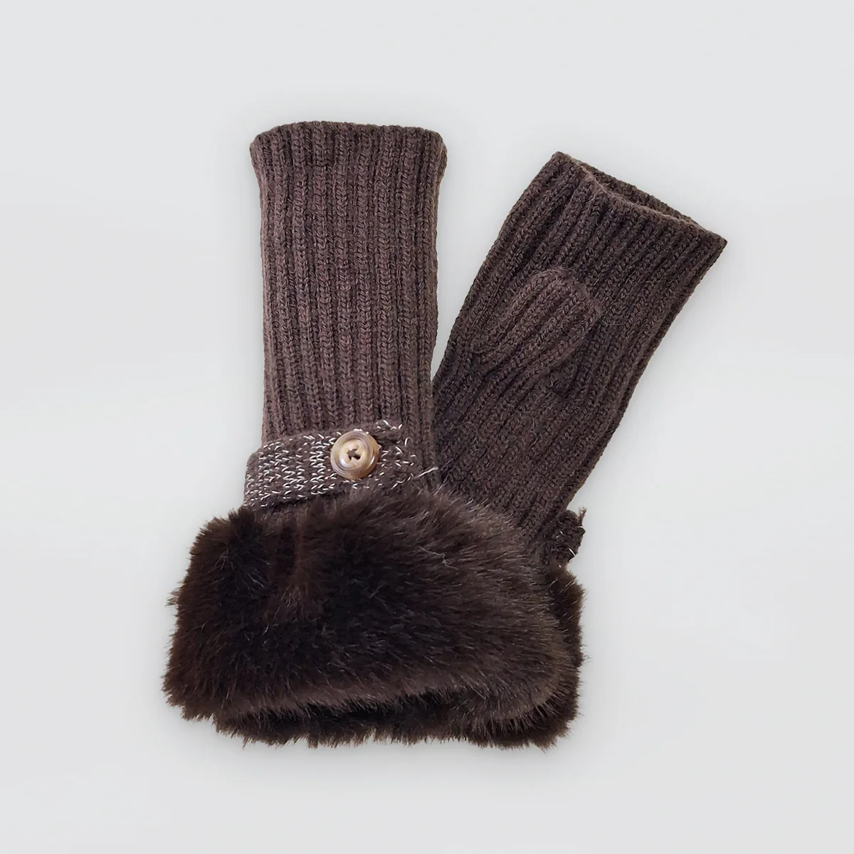 Fur Cuff Fingerless Knit Gloves - Image 3