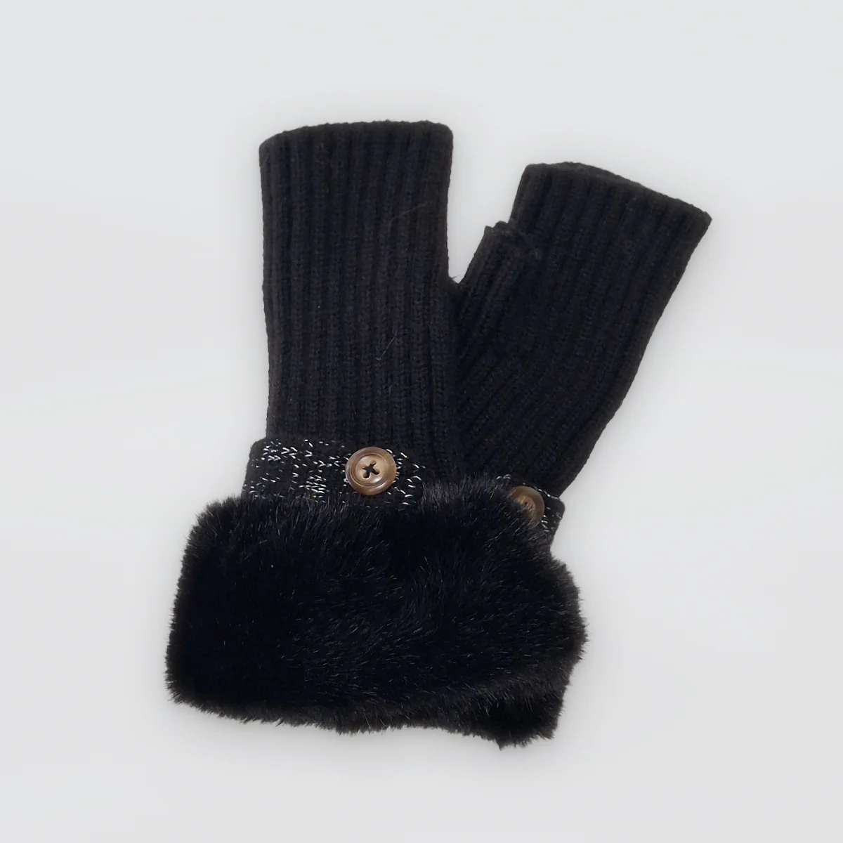 Fur Cuff Fingerless Knit Gloves - Image 4