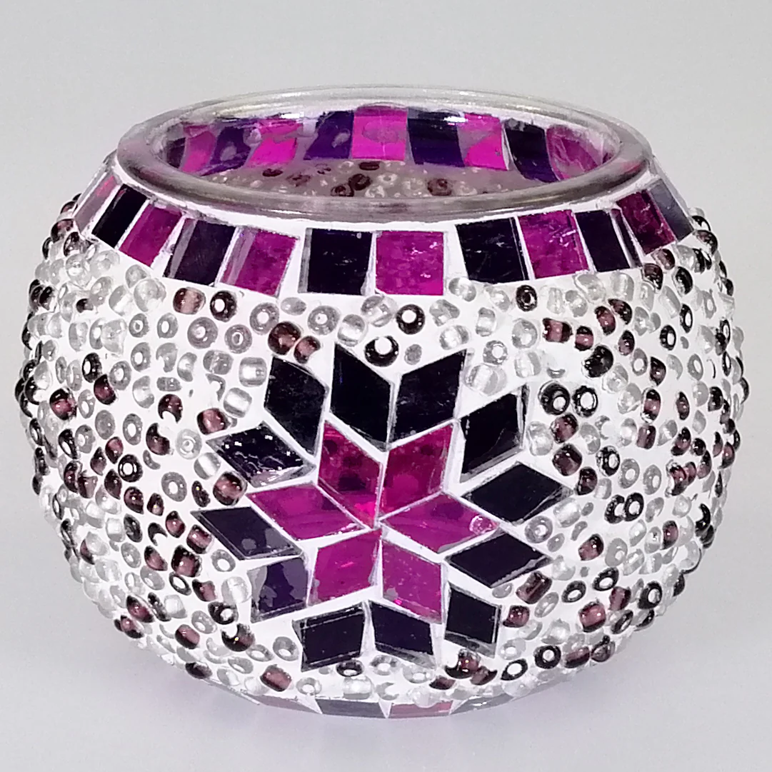 Glass Mosaic Candle Holder - Purple - Image 2