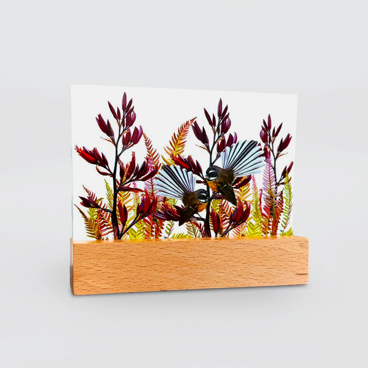 Glass Panel - 'Fantail On Flax'