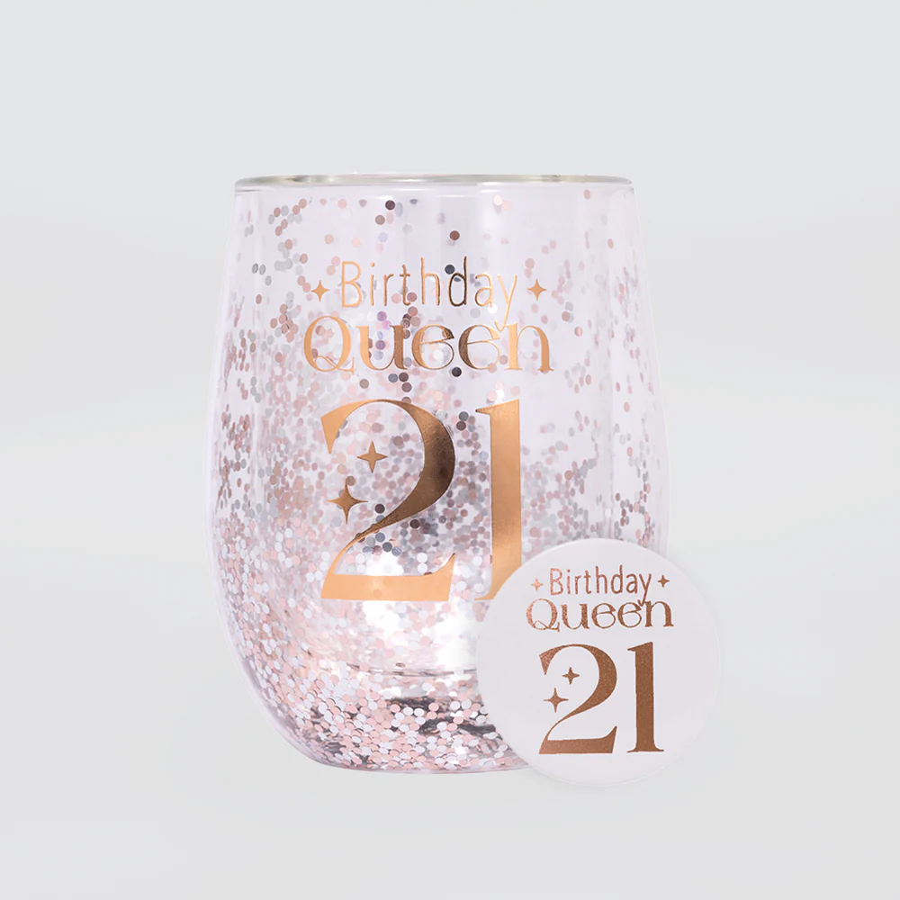 Glittery Stemless Glass - '21st'
